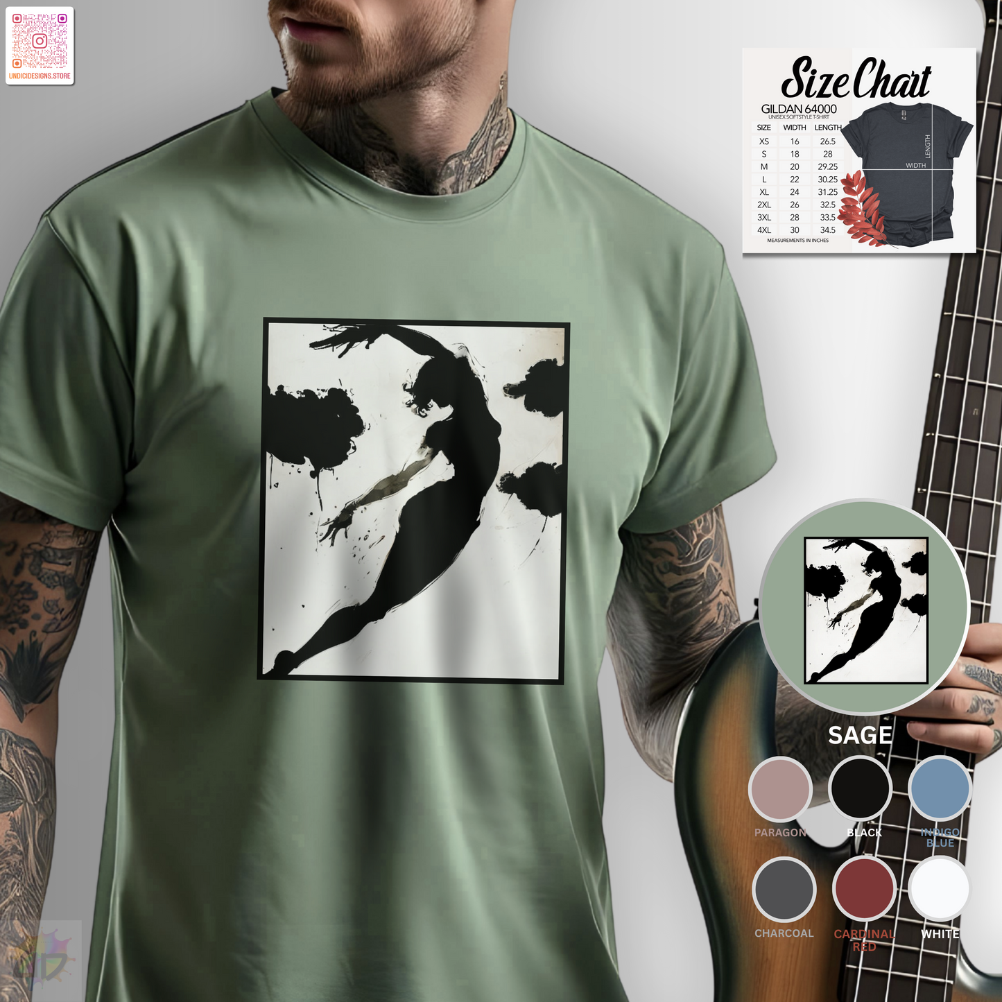 Bass clef in woman's silhouette graphic on a white background tee.