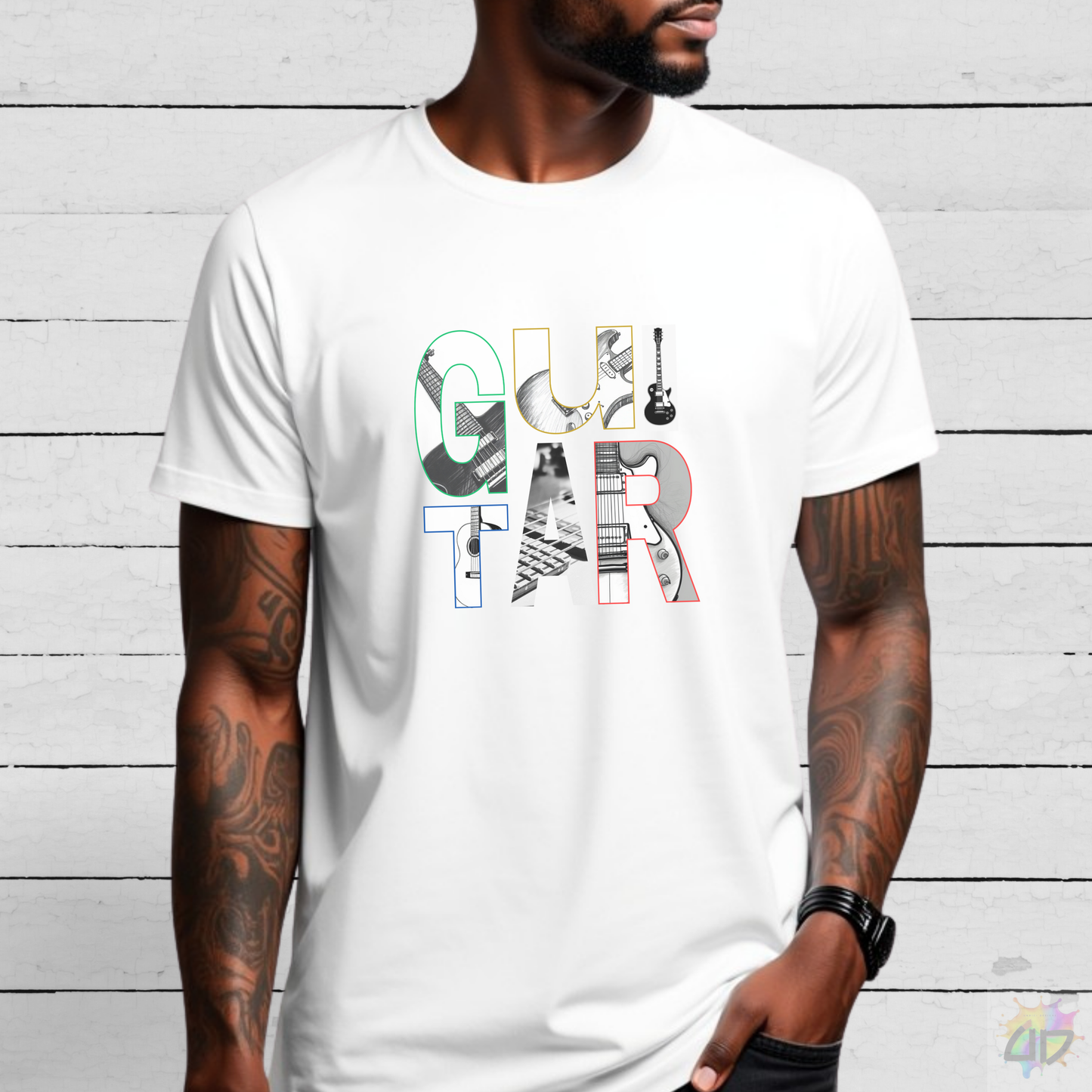 "Guitar" with Guitars in Letter Backgrounds Graphic Tee.