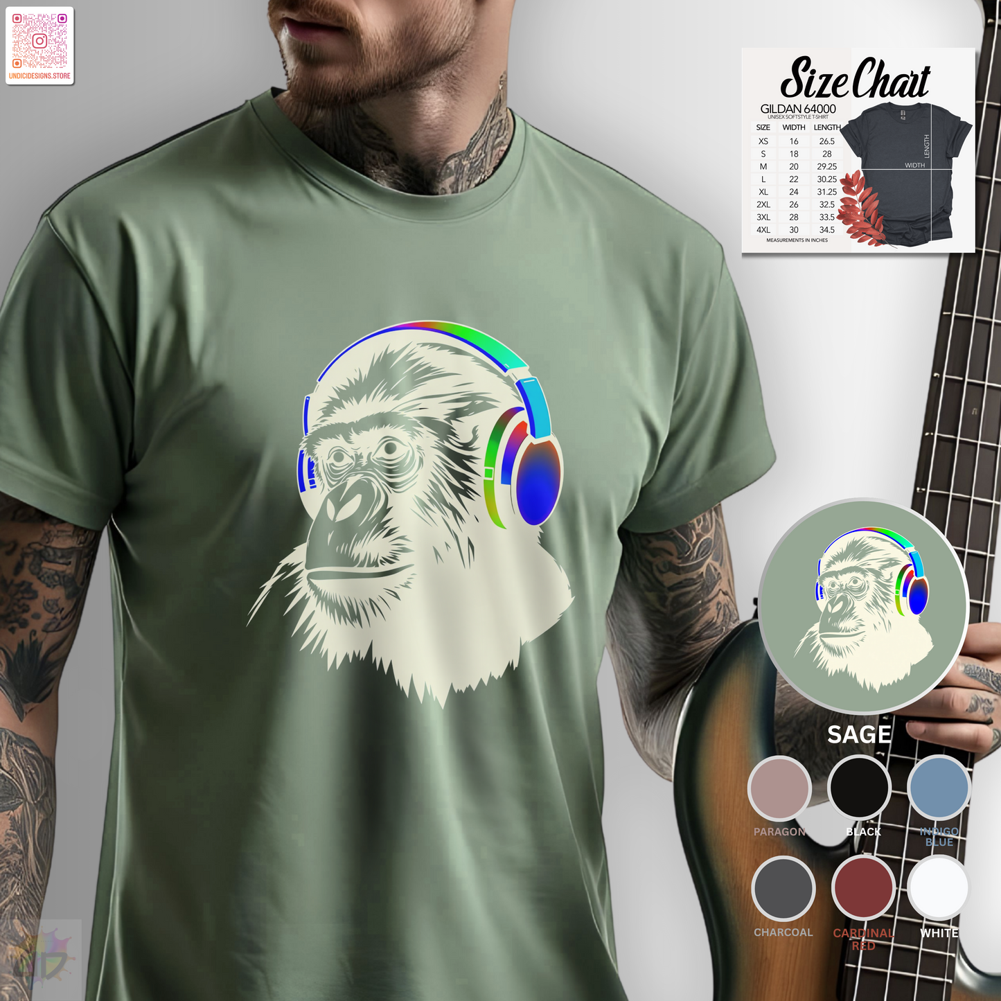 Gary the gorilla wearing colorful headphones graphic.