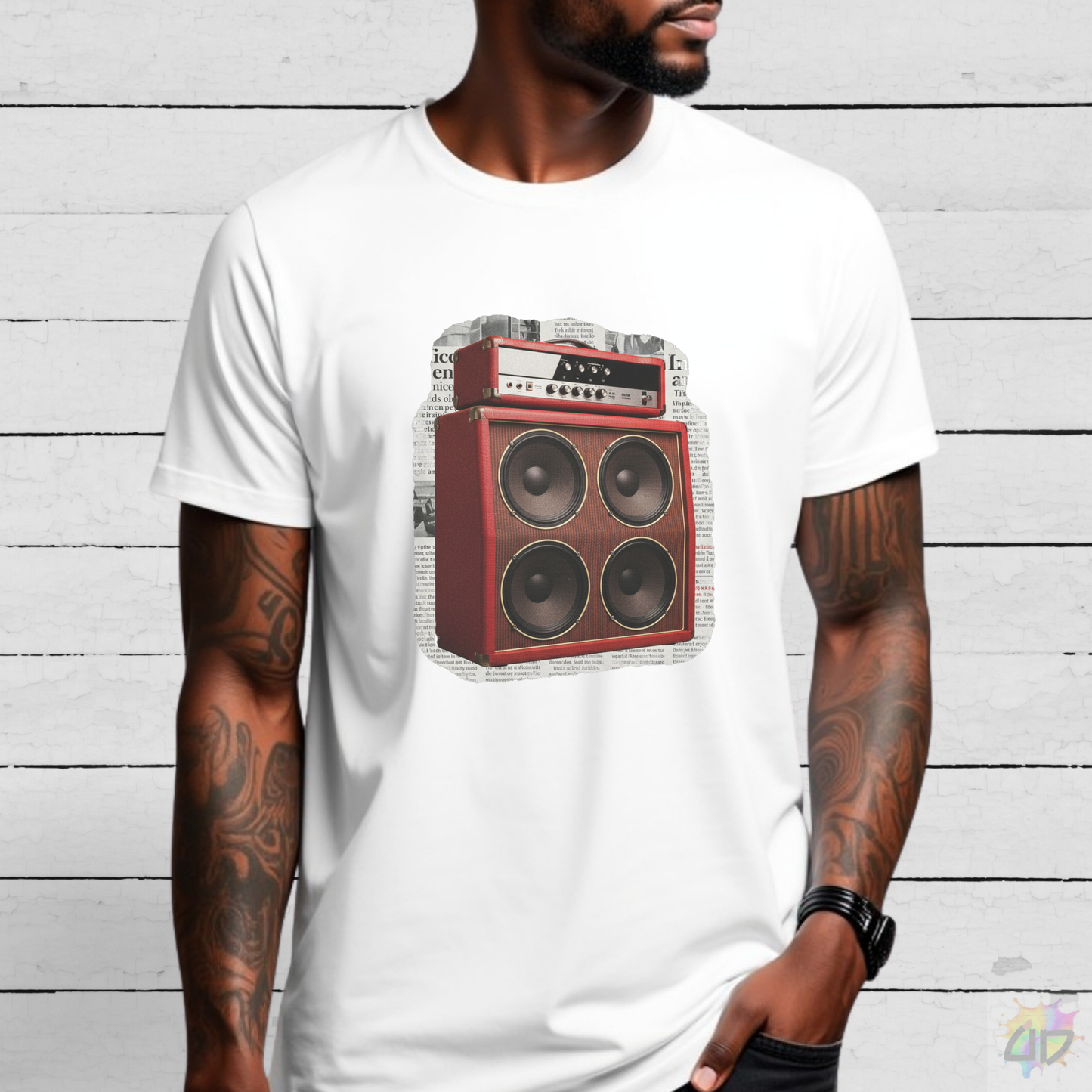 Orange Colored Amp Cutout Graphic Tee.