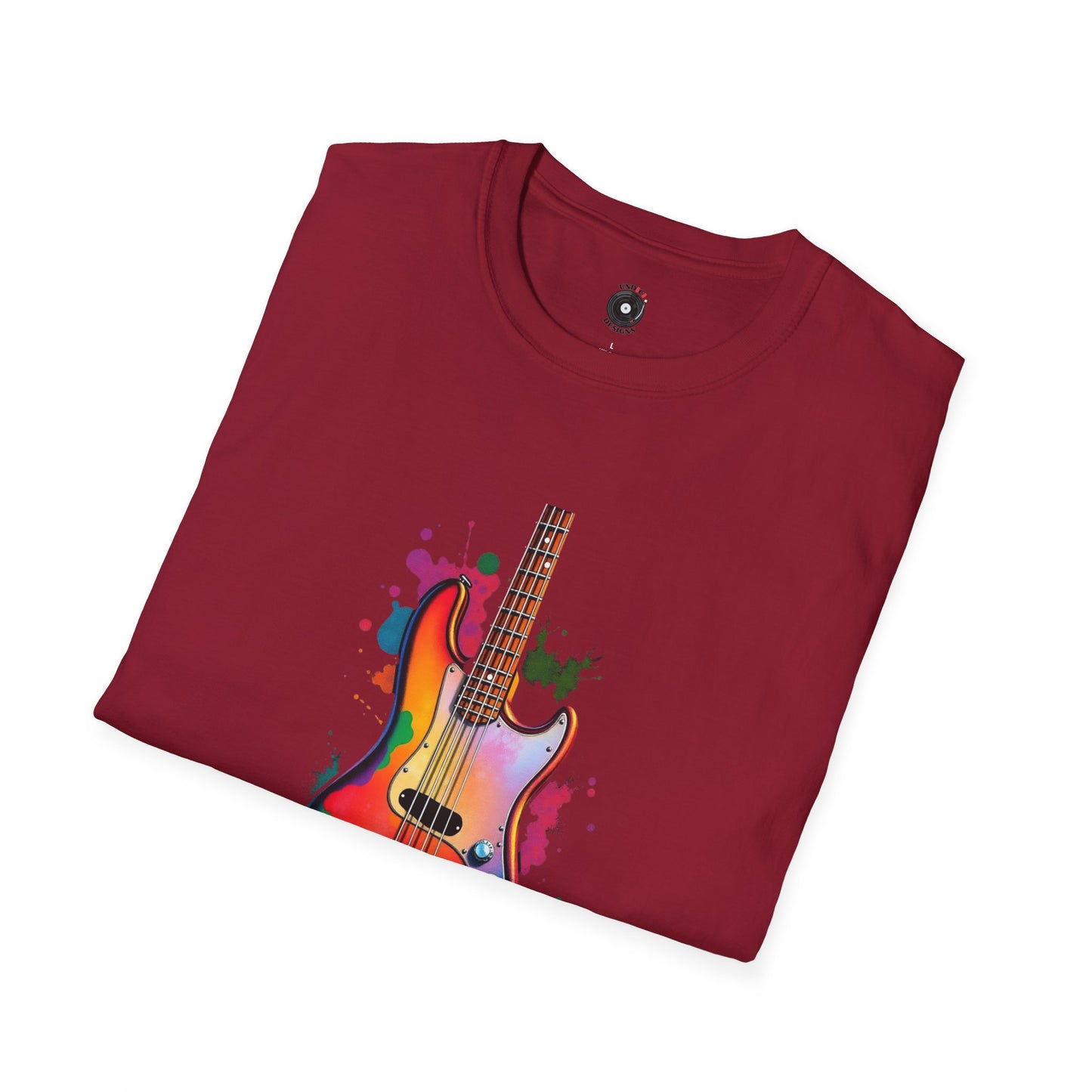 Colorful Jazz Bass Body on a colorful splash graphic.
