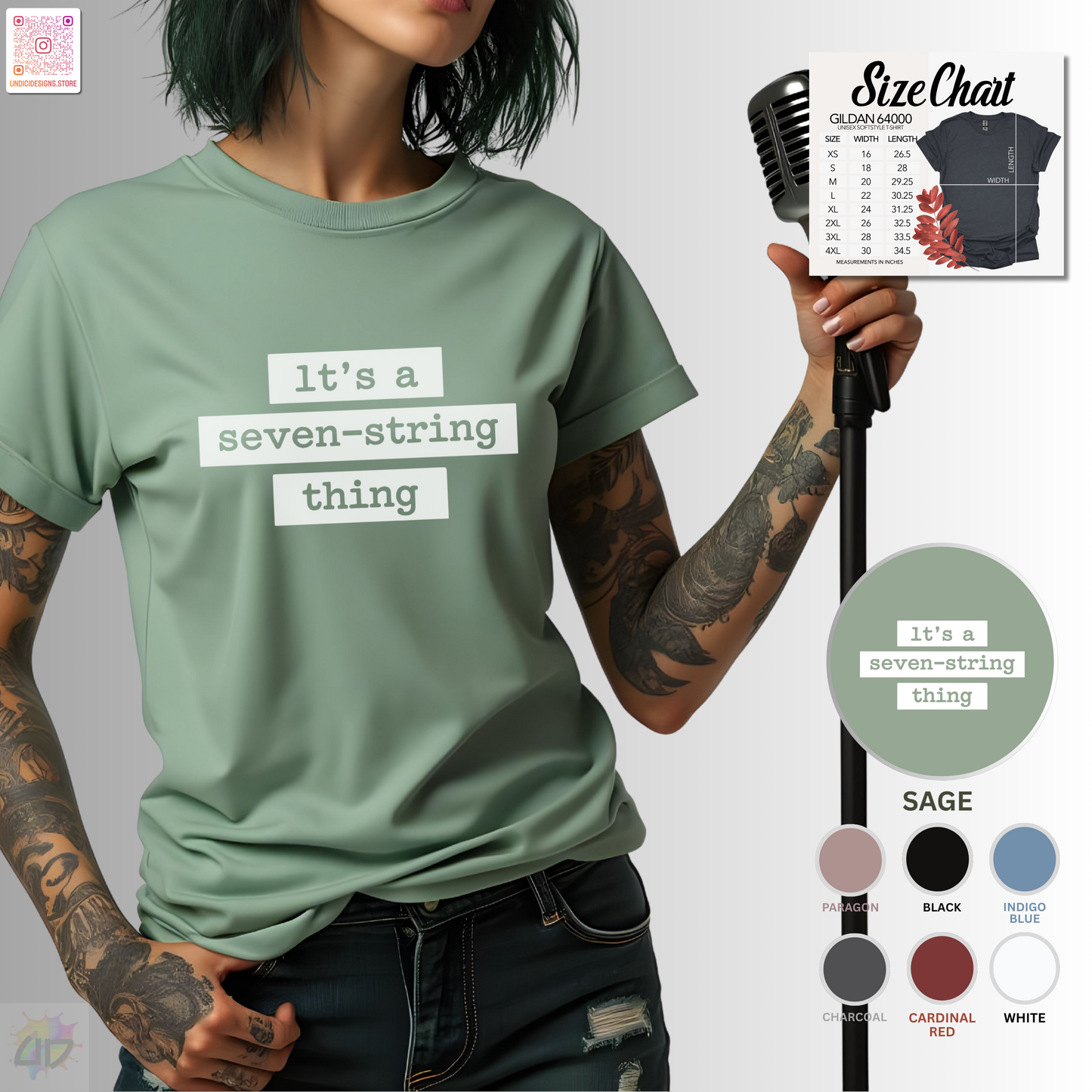 "It's a seven-string thing" in highlight graphic tee.
