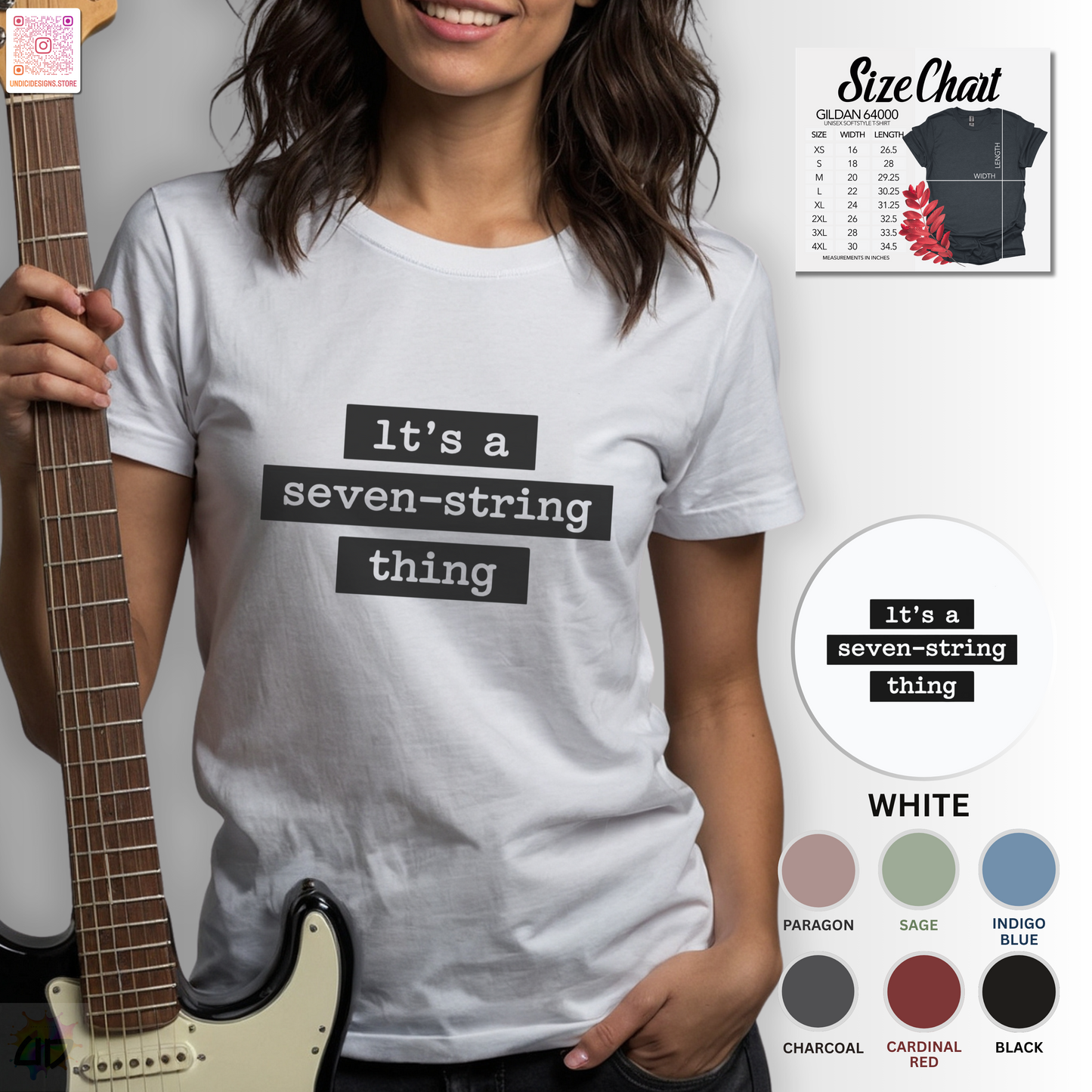 "It's a seven-string thing" in highlight graphic tee.