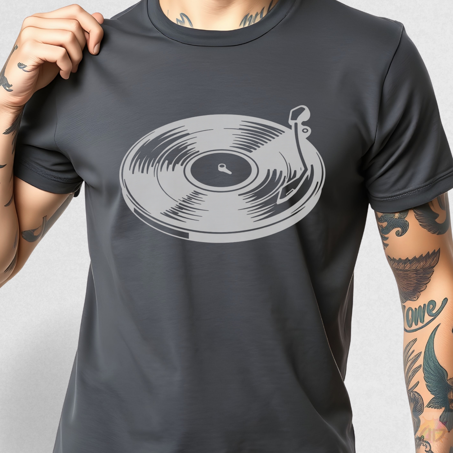 White Vinyl Record and Needle Graphic Tee.