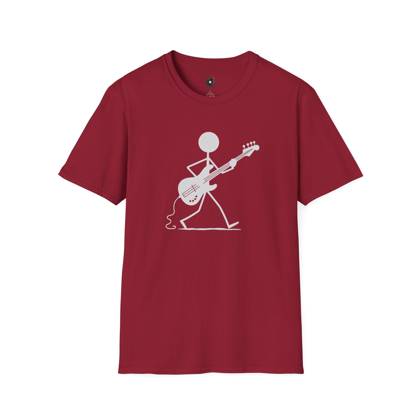 stick figure walking and playing bass