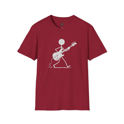 stick figure walking and playing bass