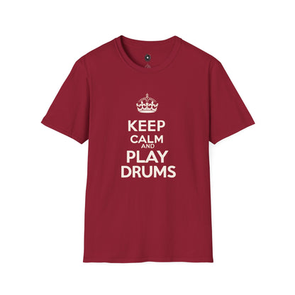 "Keep calm and play drums" text graphic tee.