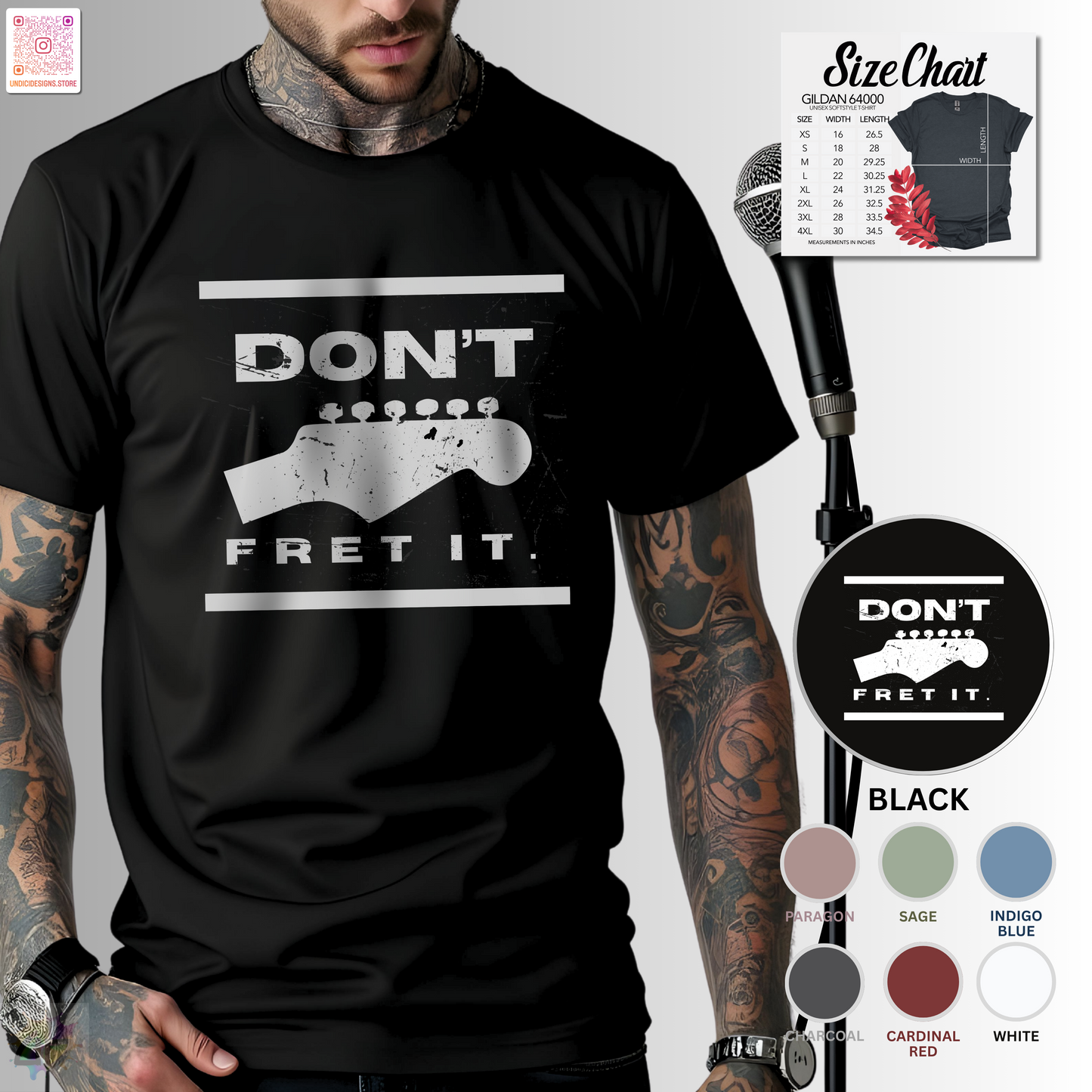 "Don't fret it." with guitar graphic tee.
