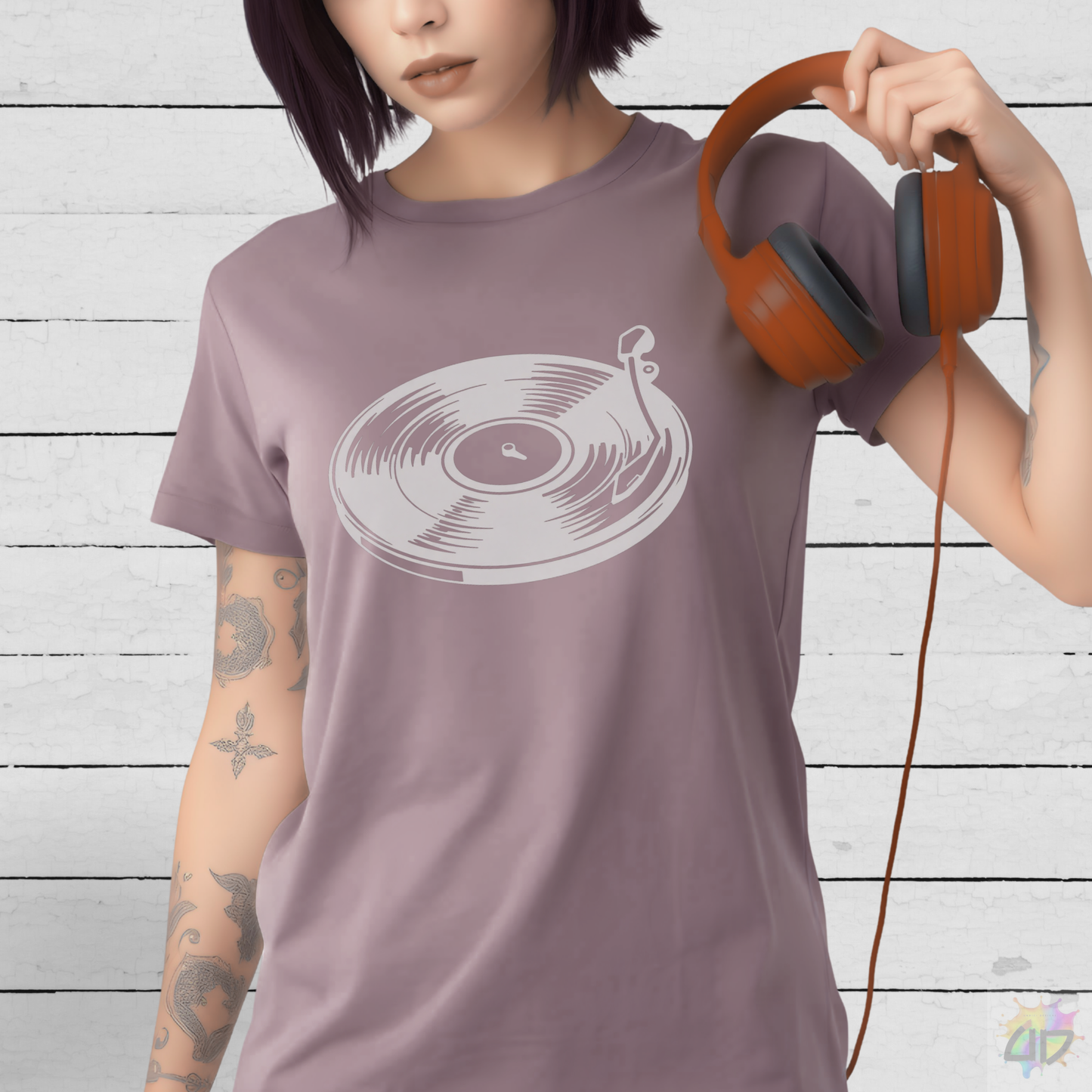 White Vinyl Record and Needle Graphic Tee.