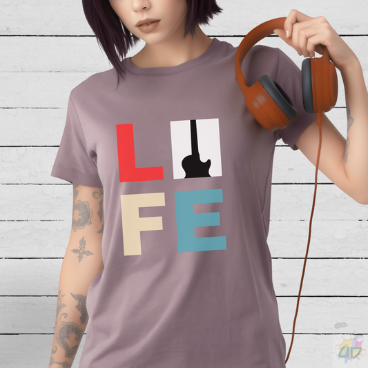 "LIFE" in Color with Guitar Graphic Tee.