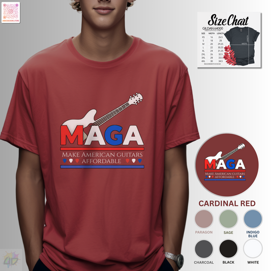 "Make American Guitars Affordable" with guitar graphic.