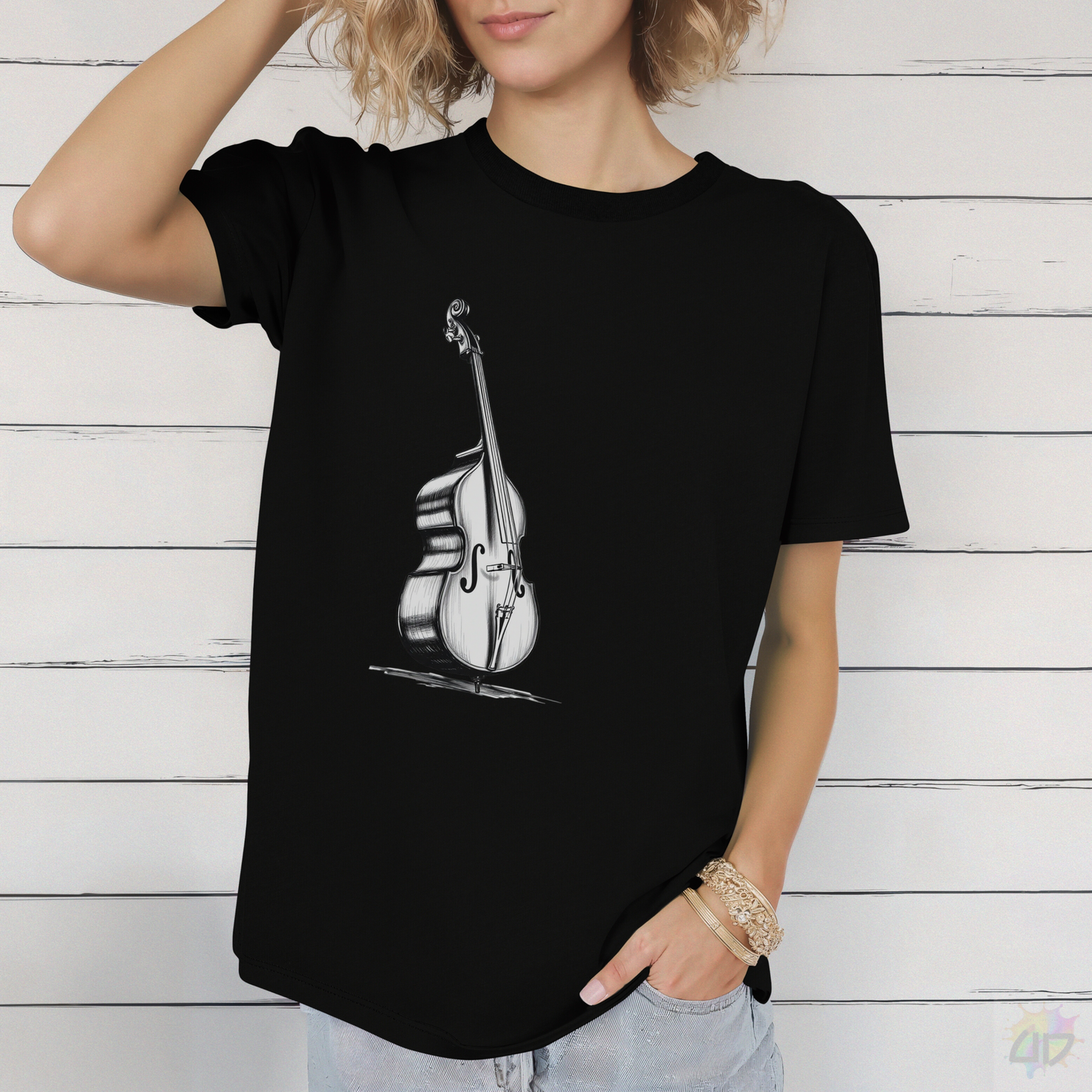 Hand Drawn Upright Bass Graphic Tee.