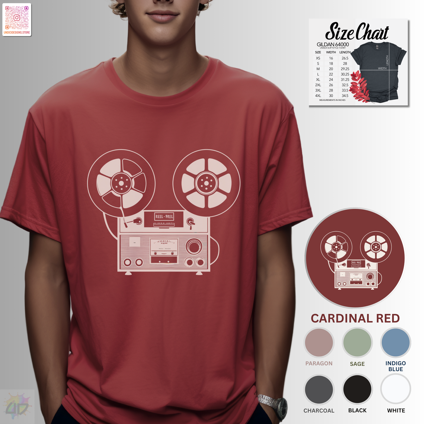 Antique reel to reel graphic tee.