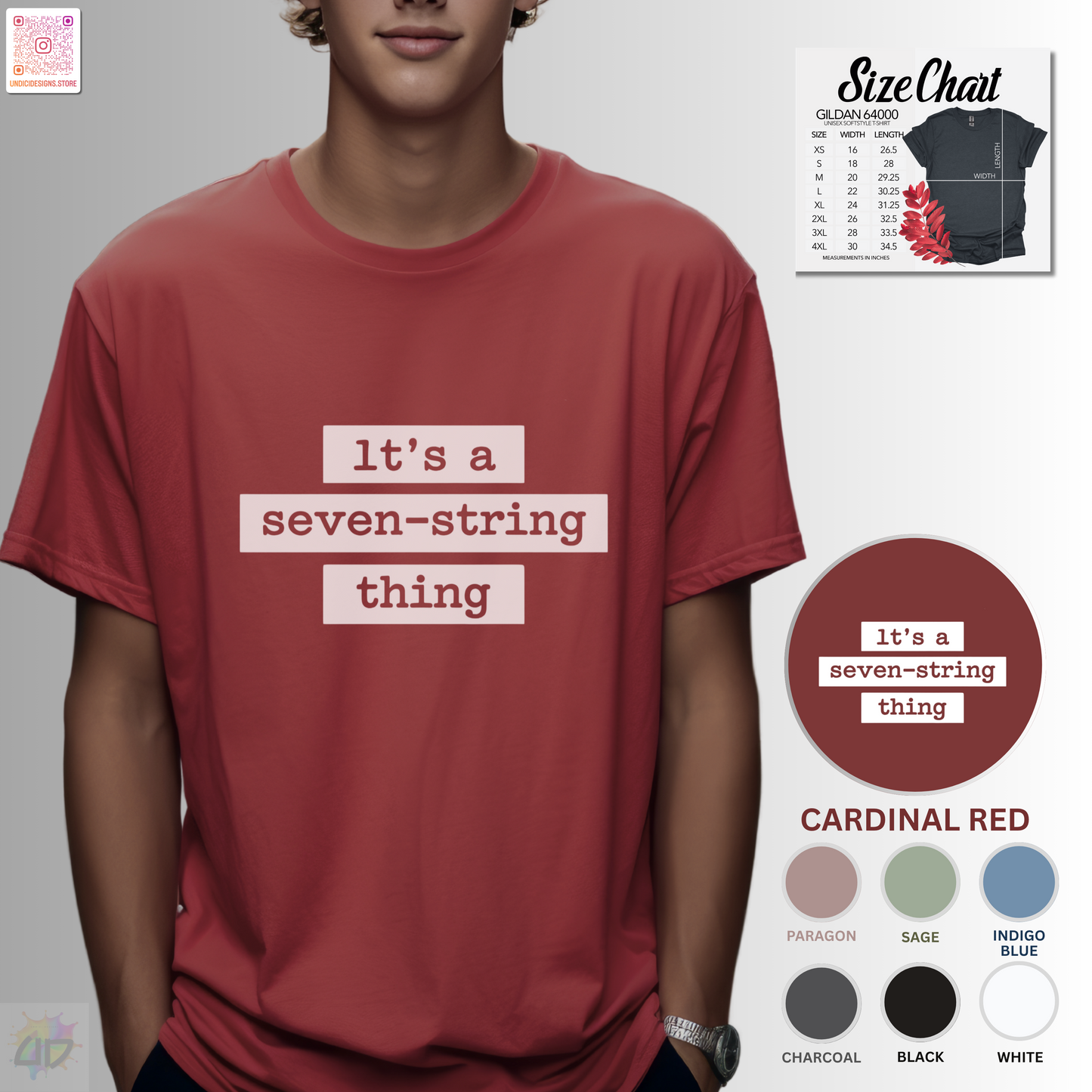 "It's a seven-string thing" in highlight graphic tee.