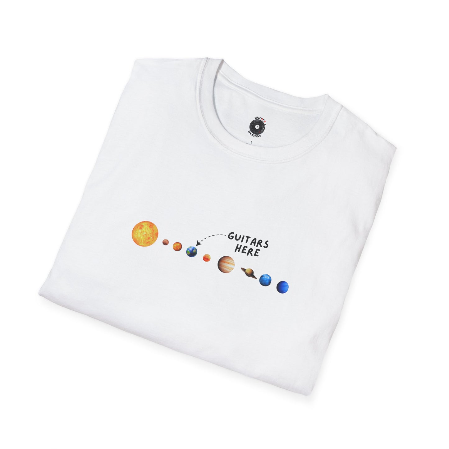 "Guitars Here" vertical solar system graphic.