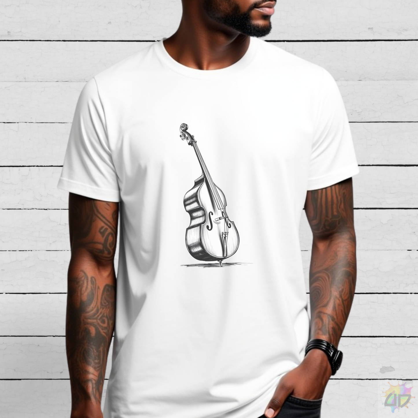 Hand Drawn Upright Bass Graphic Tee.