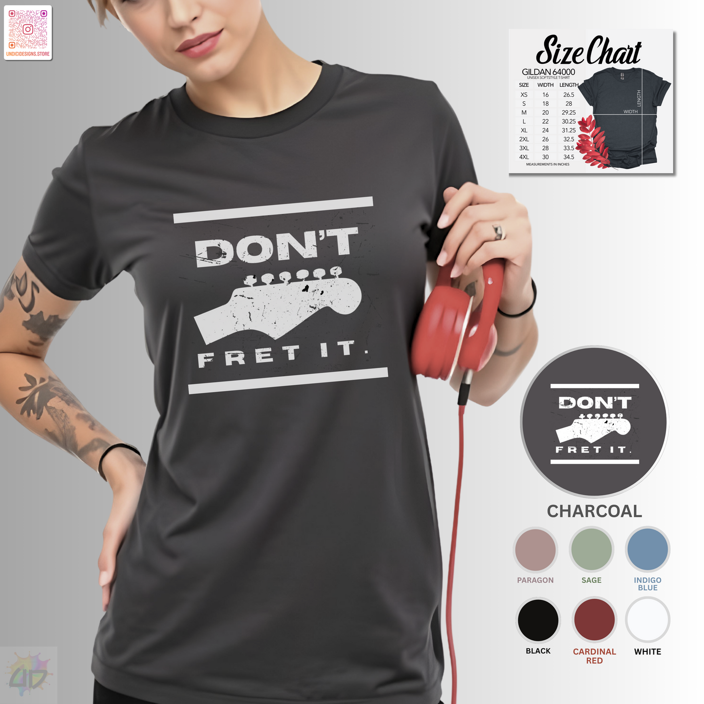 "Don't fret it." with guitar graphic tee.