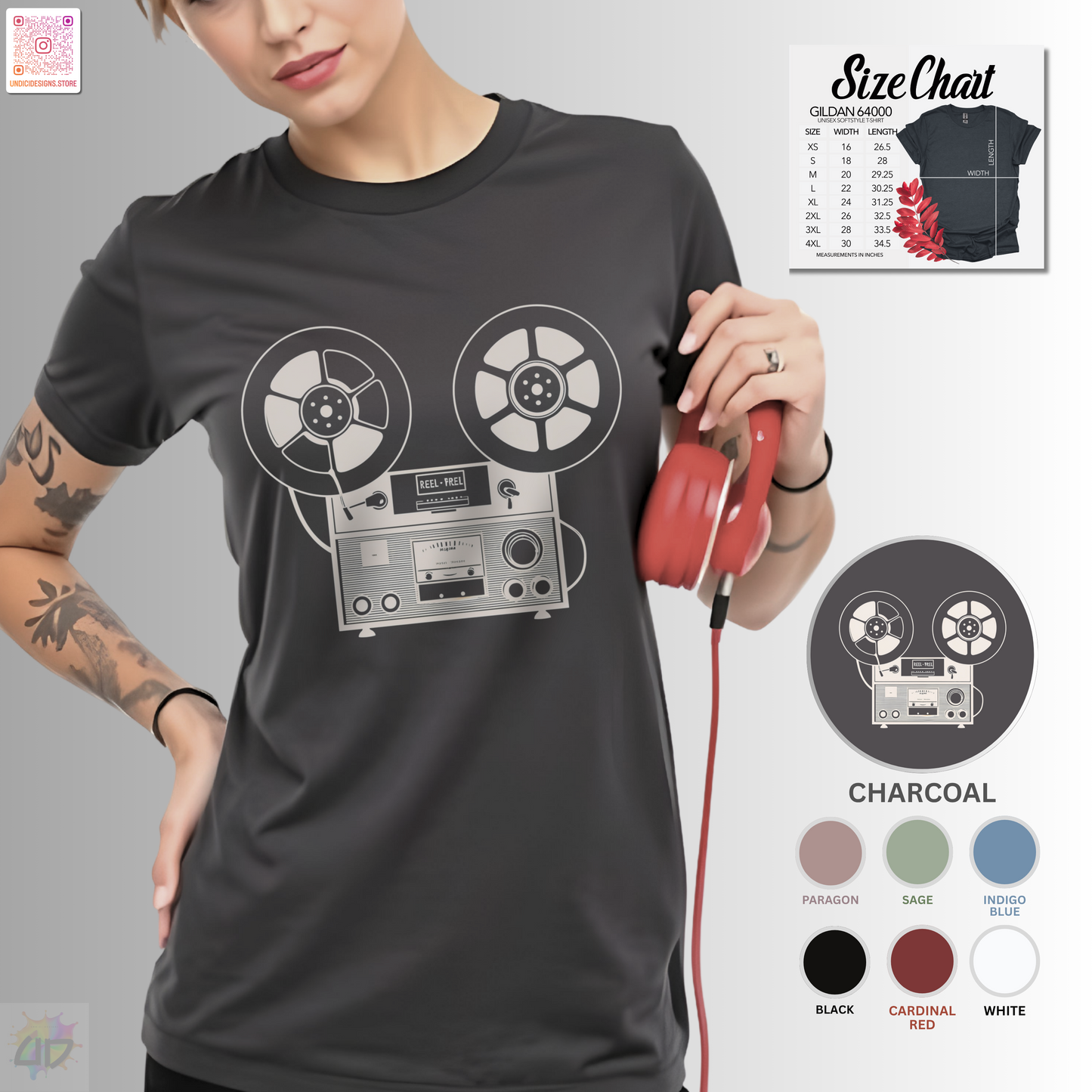 Antique reel to reel graphic tee.