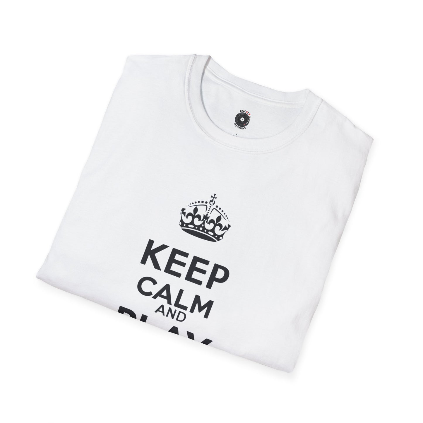 "Keep calm and play drums" text graphic tee.