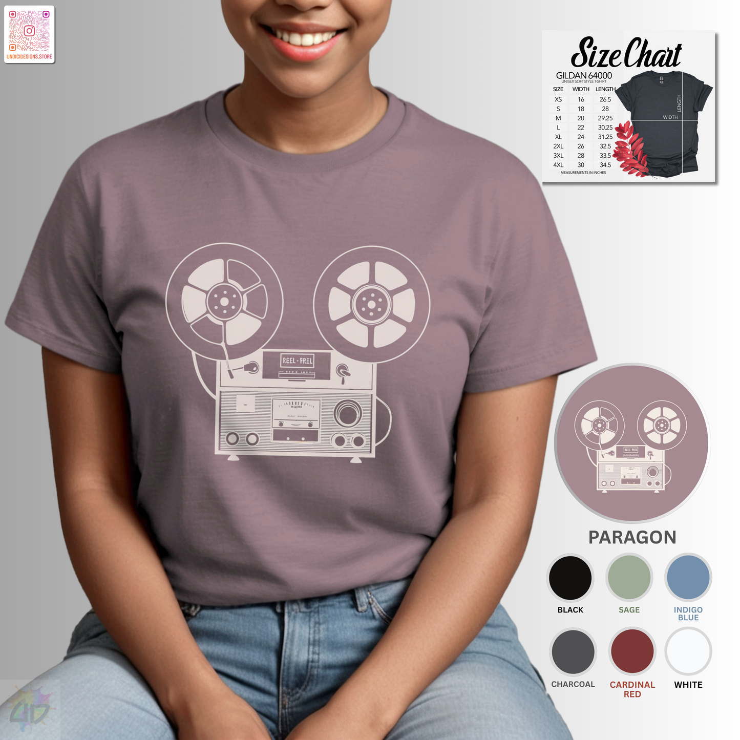 Antique reel to reel graphic tee.