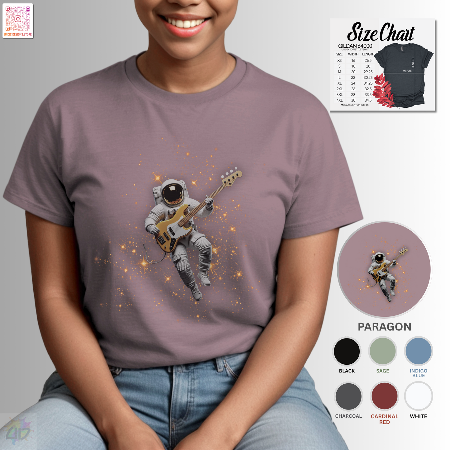 Astronaut playing bass in space graphic tee.