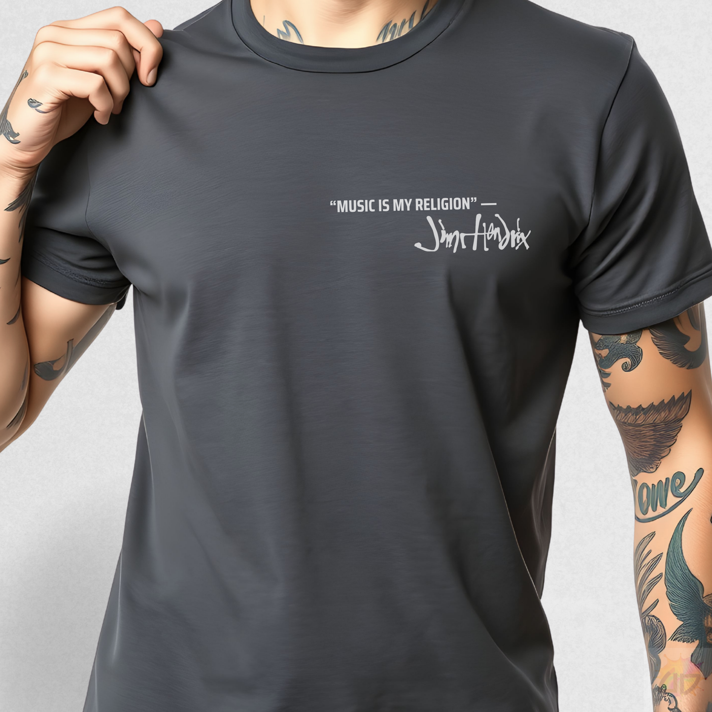 "Music Is My Religion" J. Hendrix. Pocket Graphic Tee.