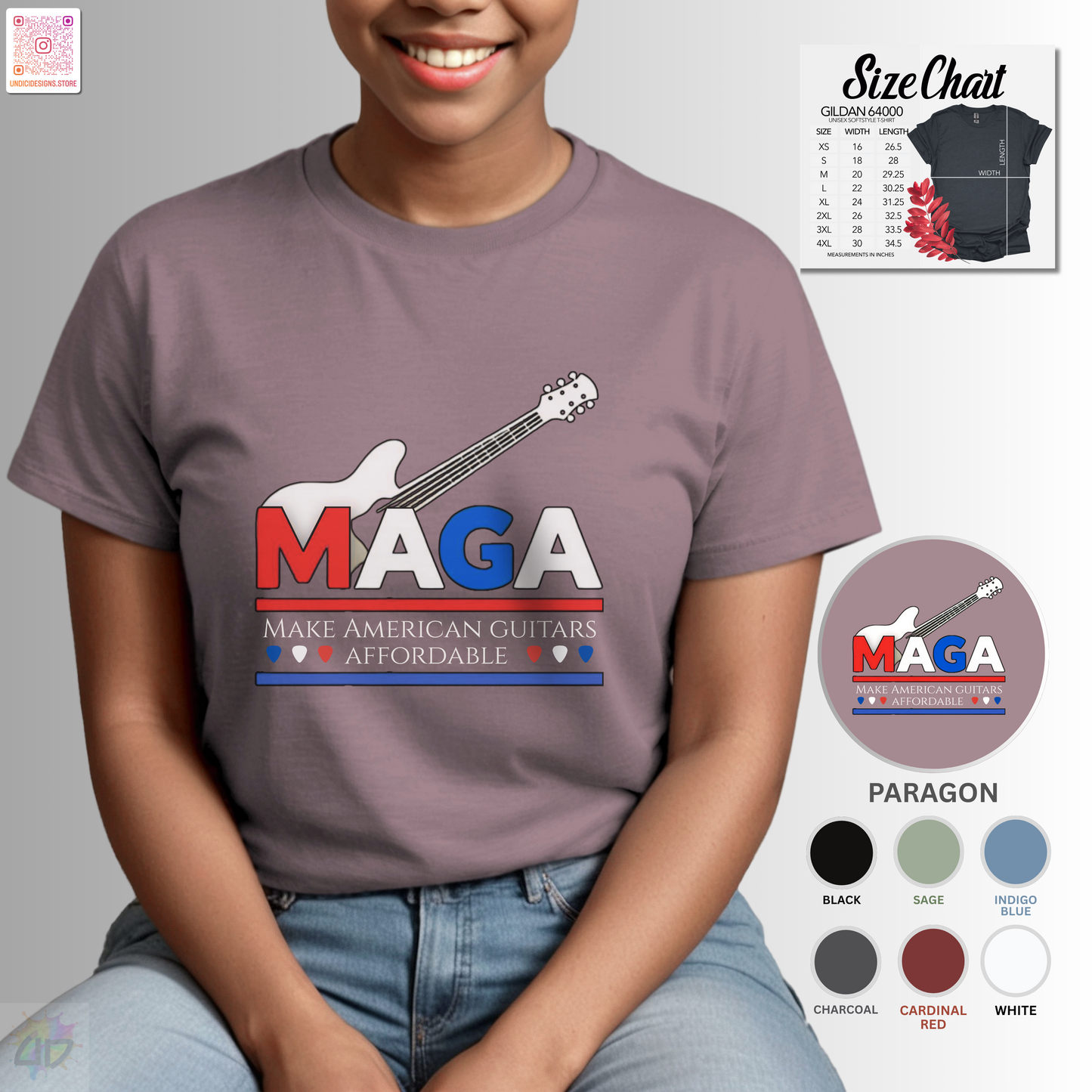 "Make American Guitars Affordable" with guitar graphic.