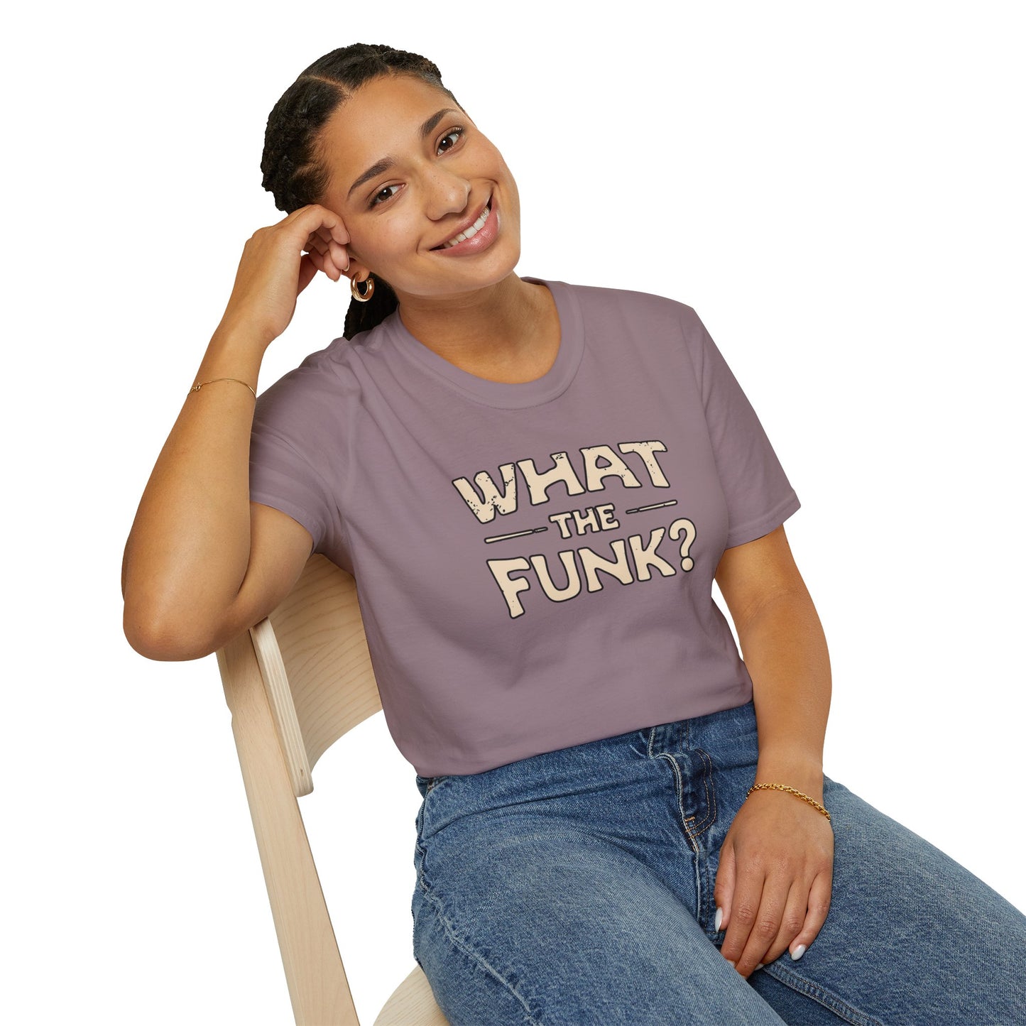 "What the funk? in vintage style text.