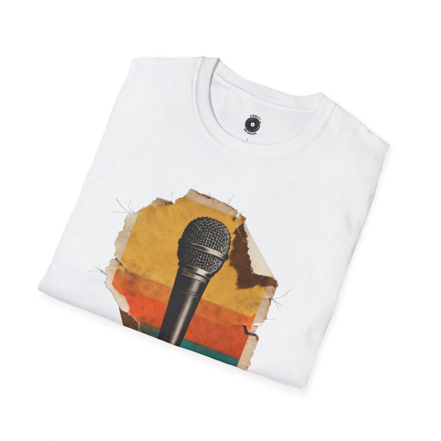 Retro microphone card cutout graphic