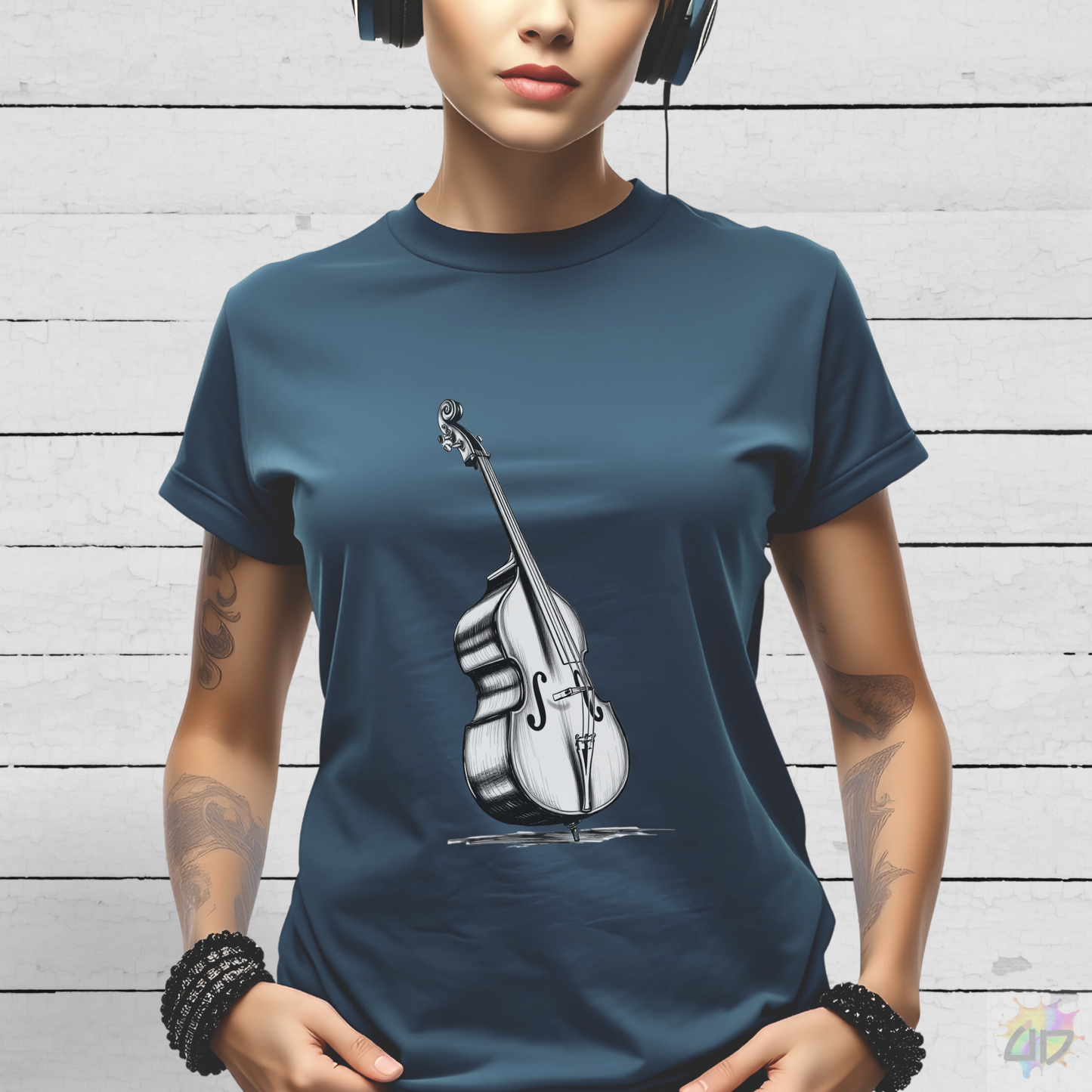 Hand Drawn Upright Bass Graphic Tee.