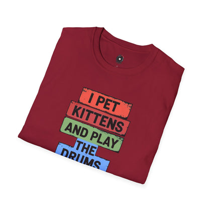 "I pet kittens and play the drums" in colorful highlights