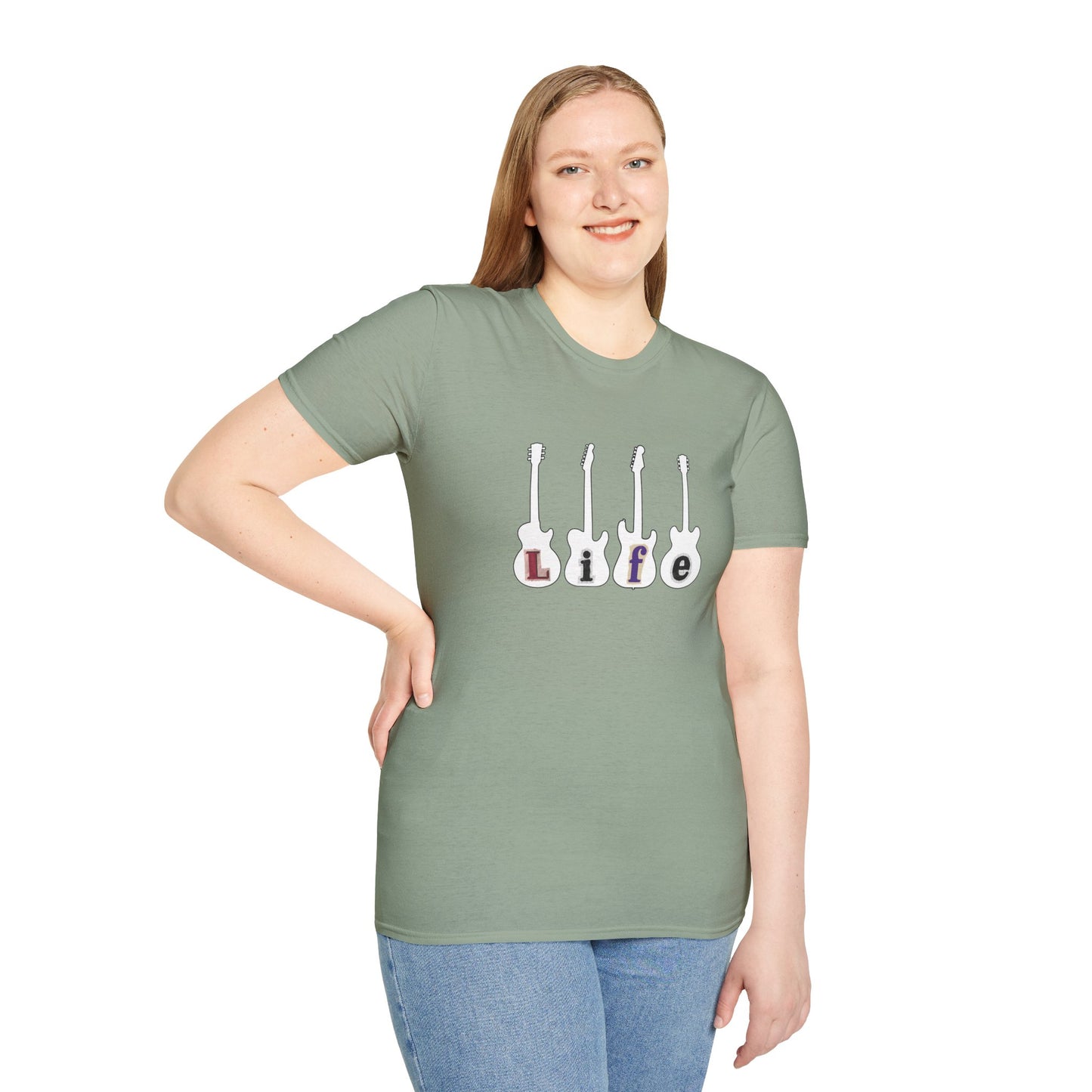 "Life" in four white guitar silhouettes