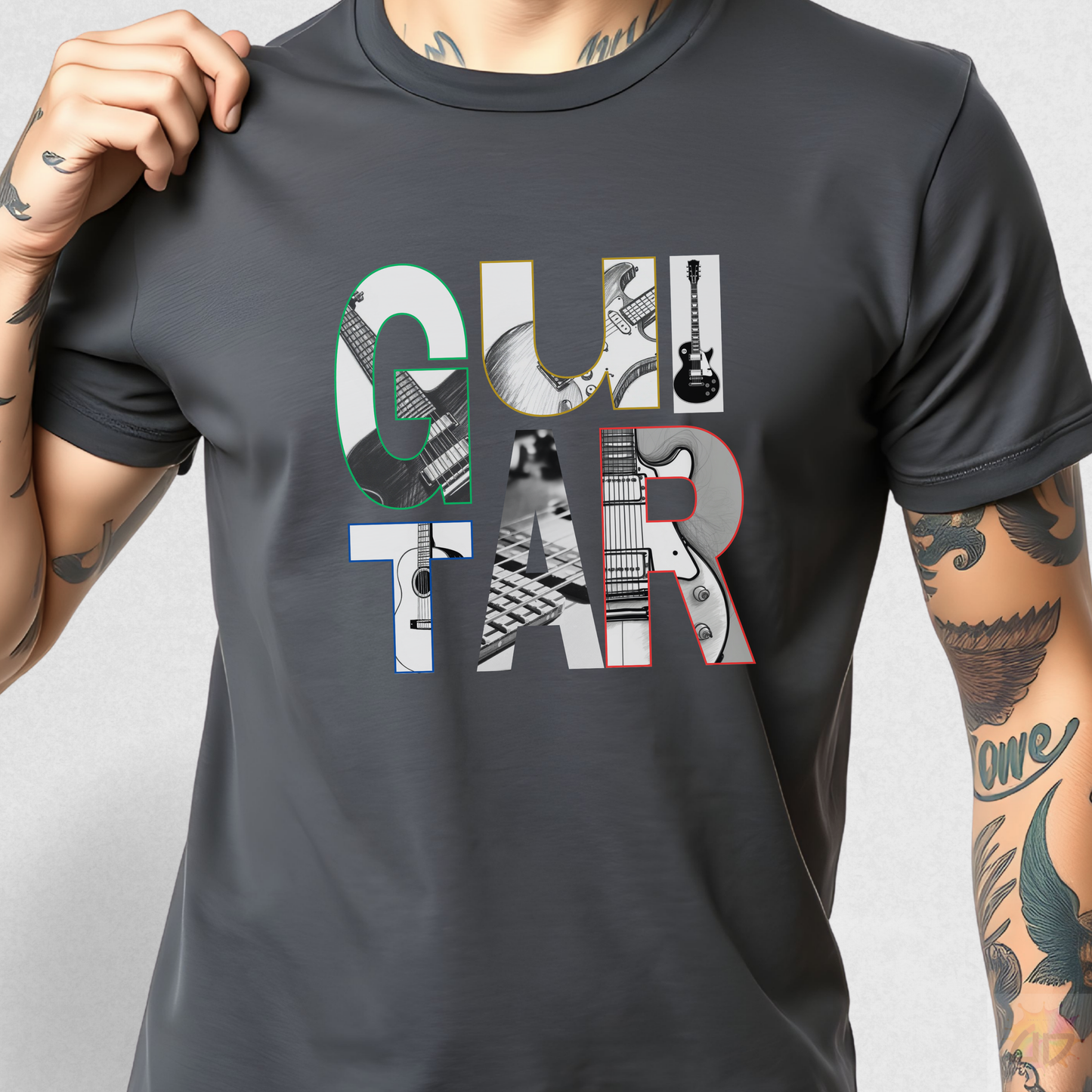 "Guitar" with Guitars in Letter Backgrounds Graphic Tee.