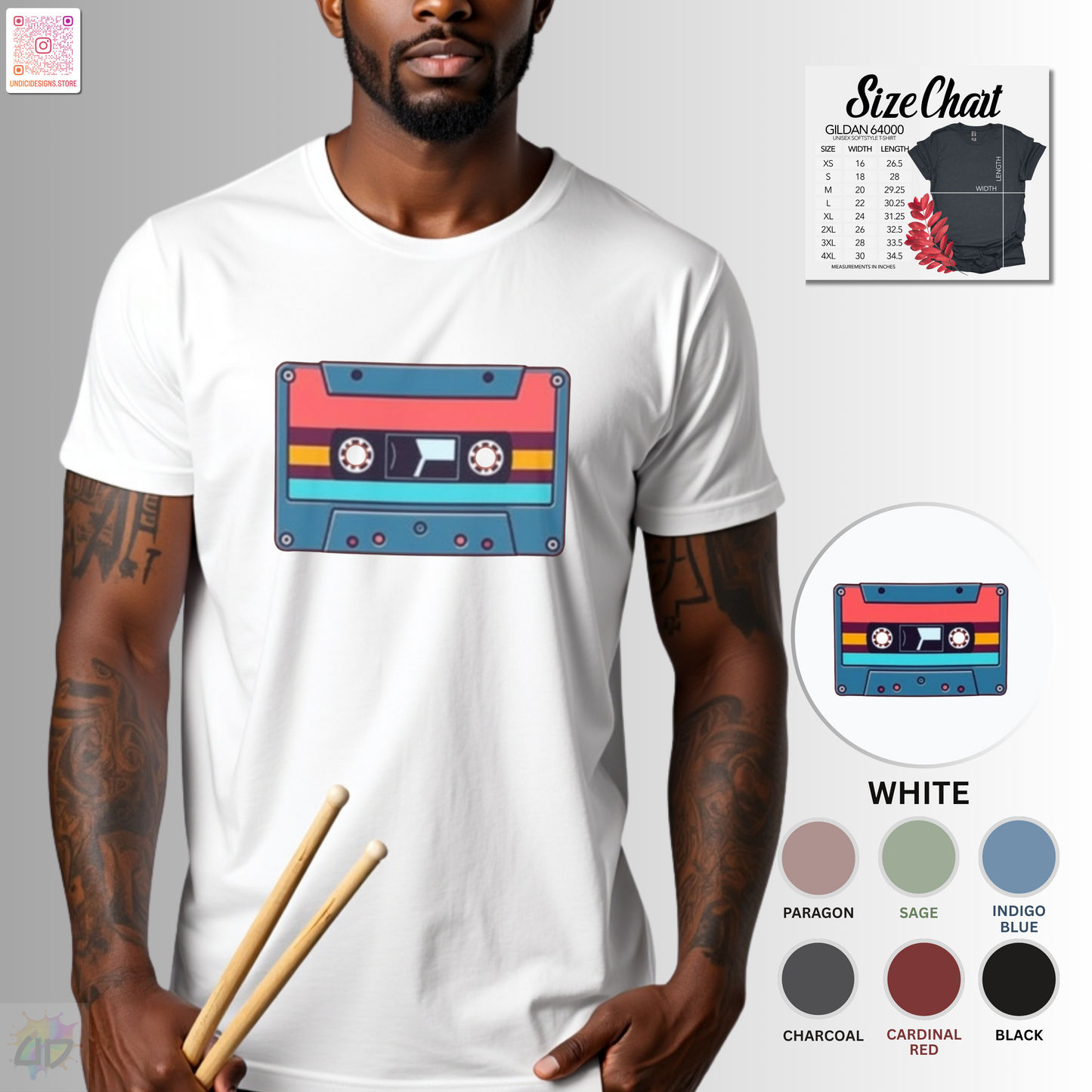 Retro red and blue cassette tape graphic tee.