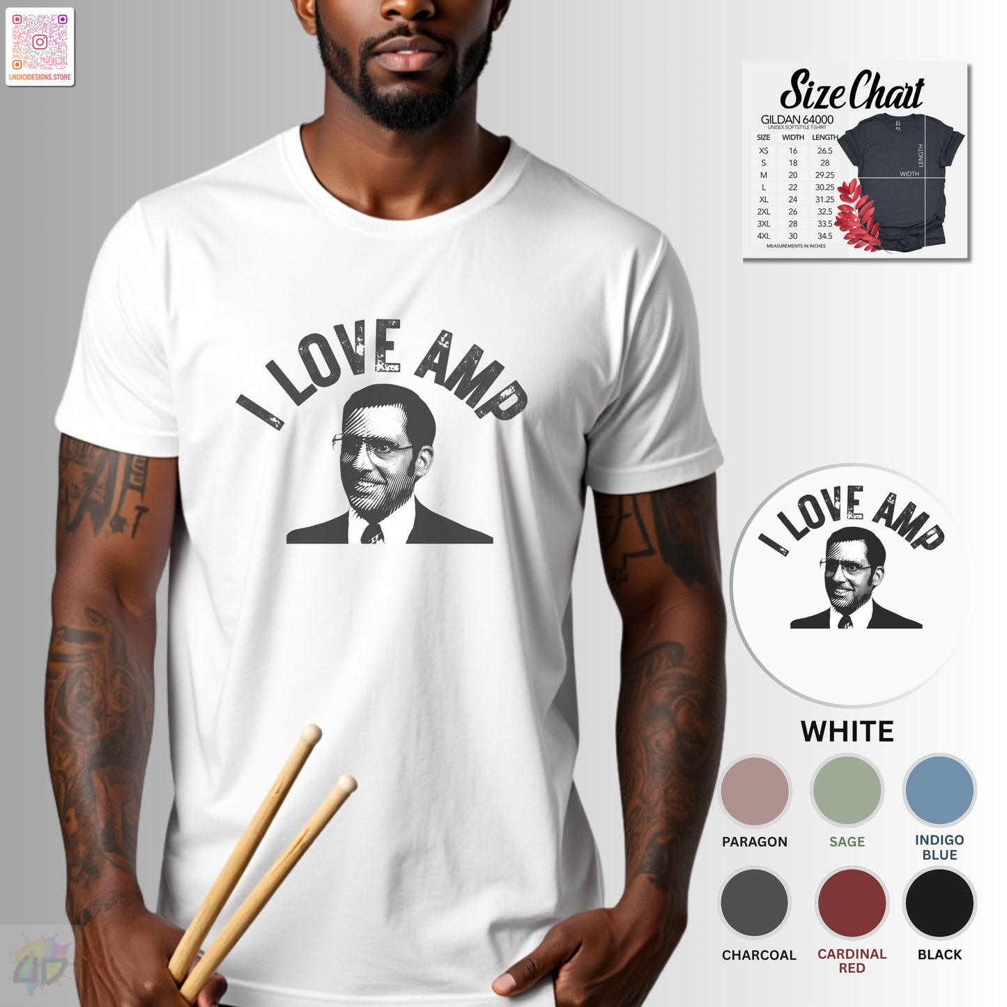 "I Love Amp" graphic tee.