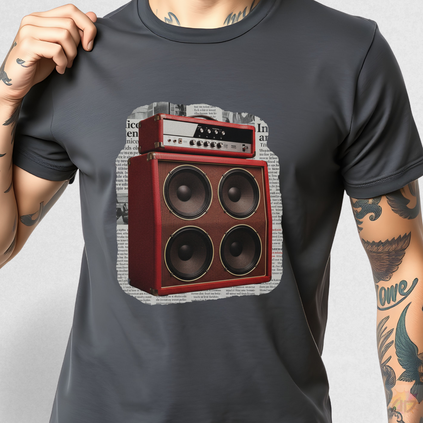 Orange Colored Amp Cutout Graphic Tee.