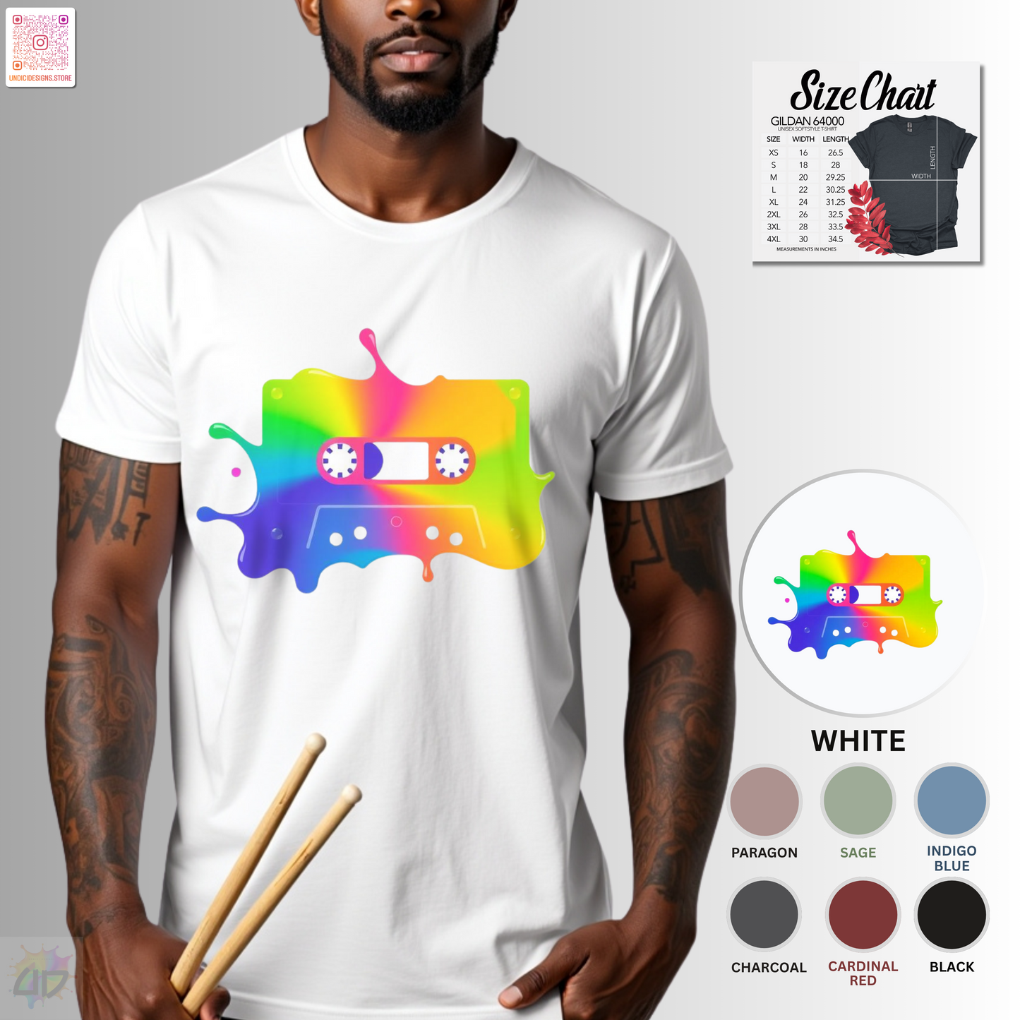 Colorful cassette tape in a vibrant splash of paint graphic tee.