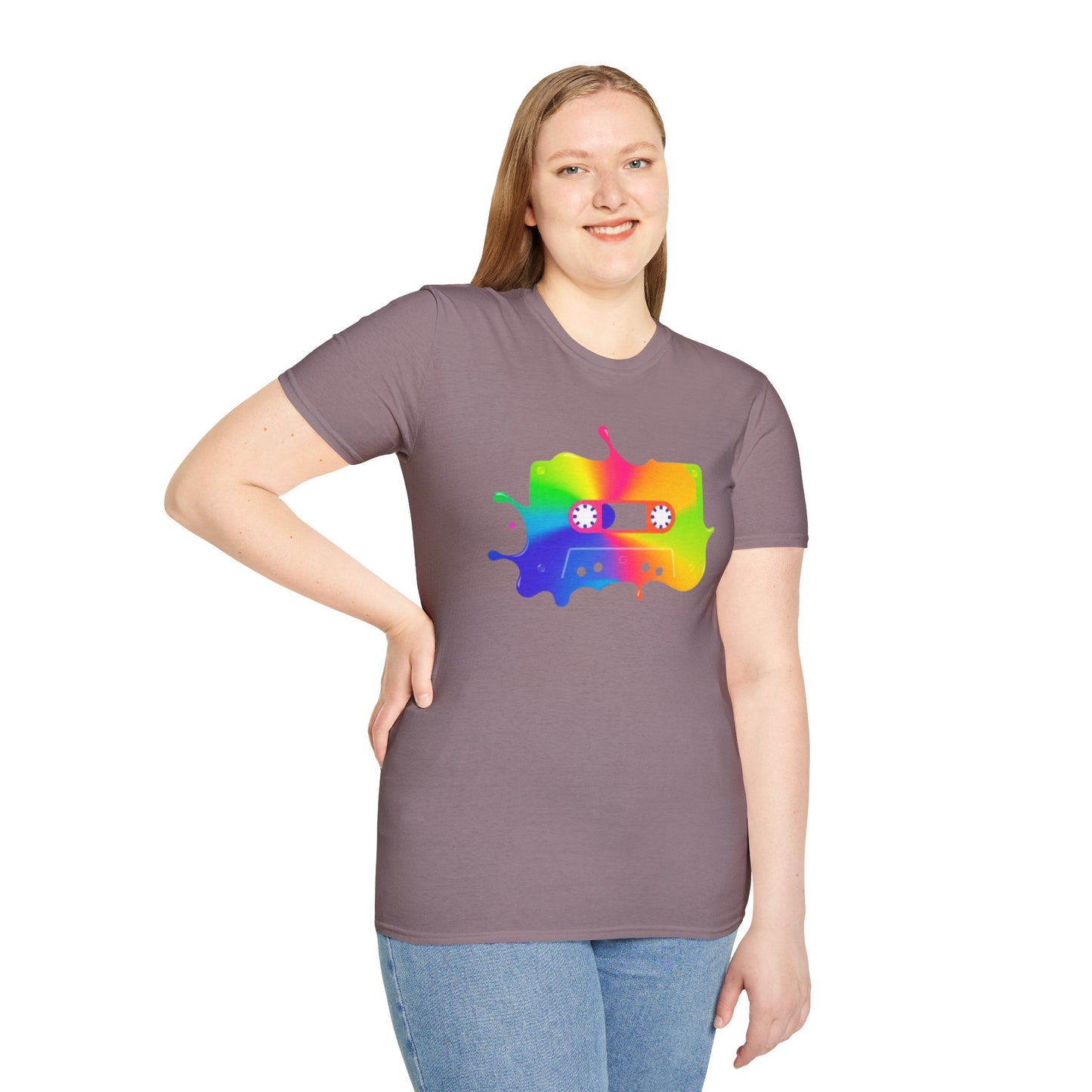 Colorful cassette tape in a splash of paint