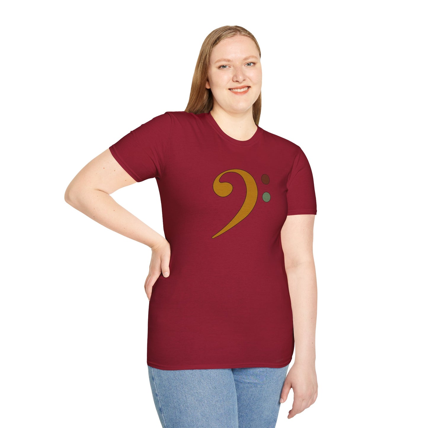 Multi-colored bass clef graphic tee