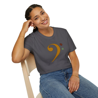 Multi-colored bass clef graphic tee