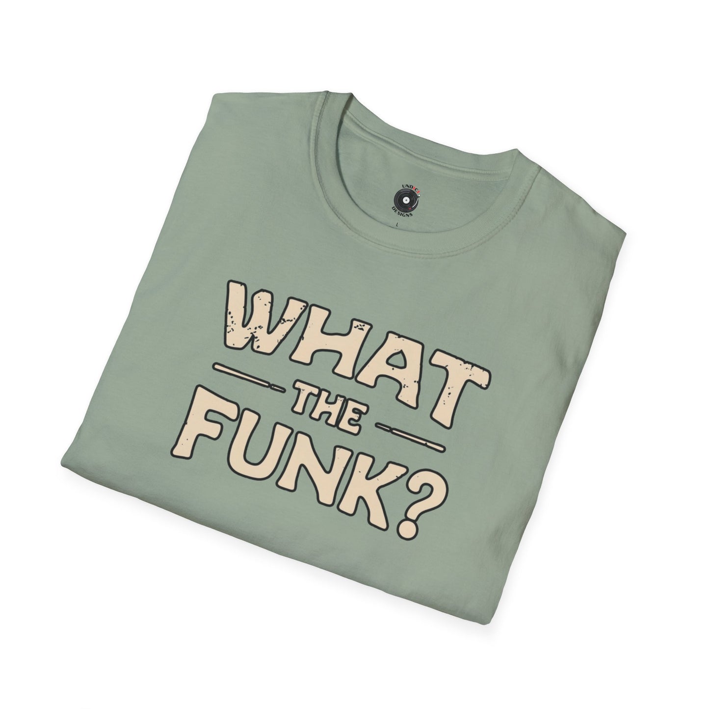 "What the funk? in vintage style text.