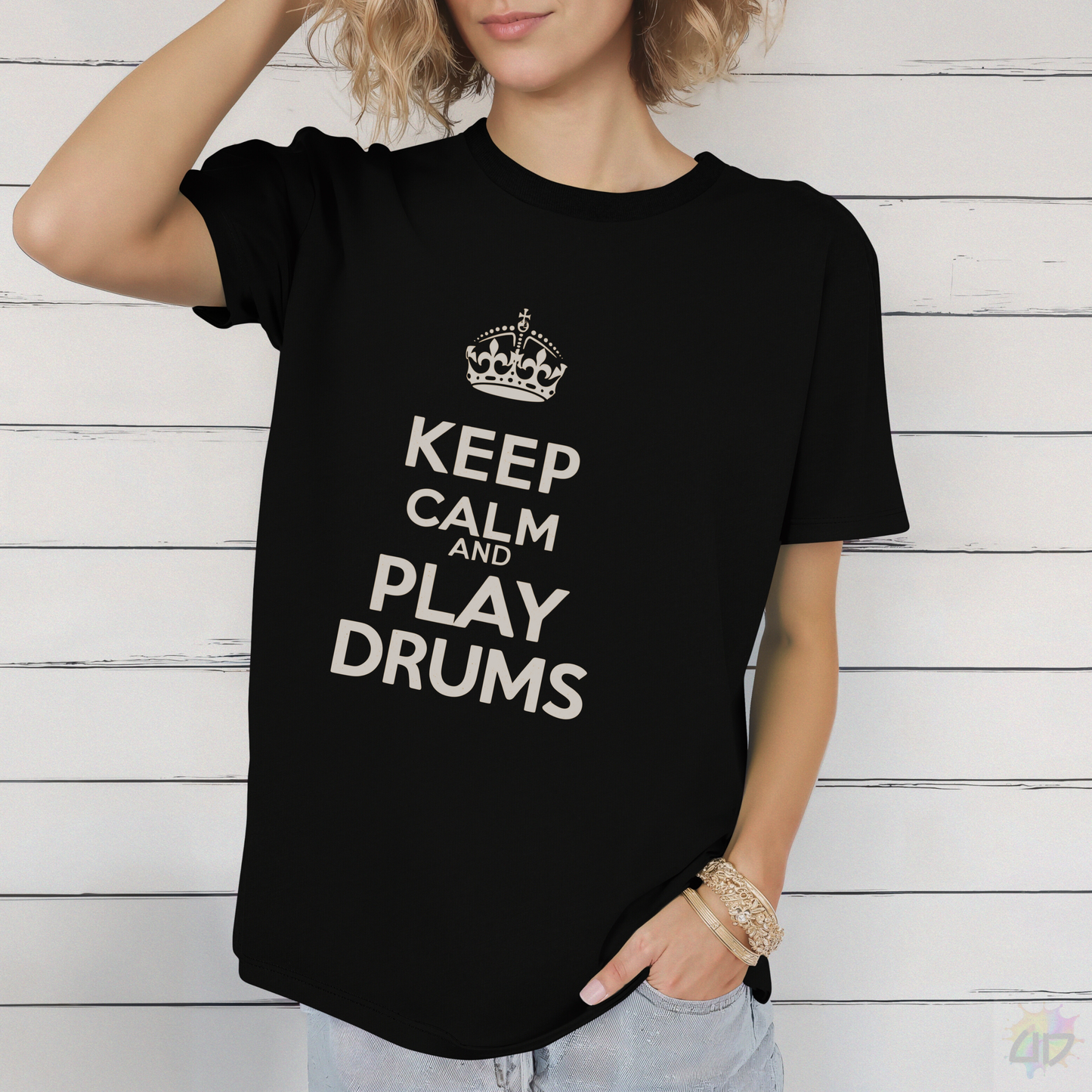 "Keep Calm and Play Drums" Text Graphic Tee.