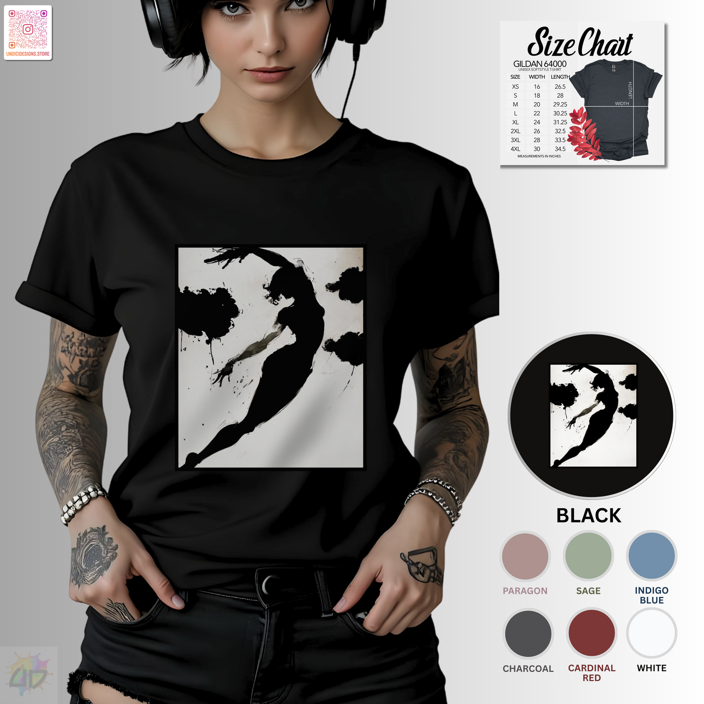 Bass clef in woman's silhouette graphic on a white background tee.