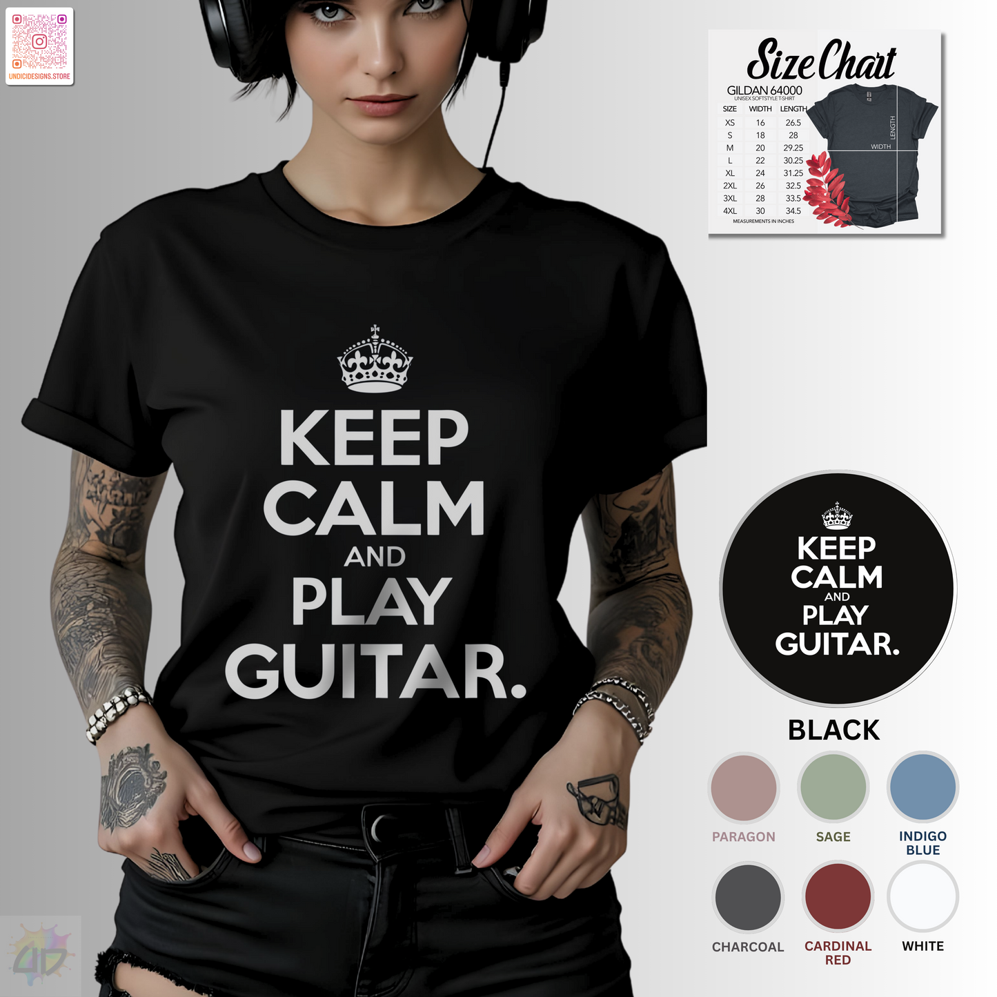 "Keep calm and play guitar" graphic tee.
