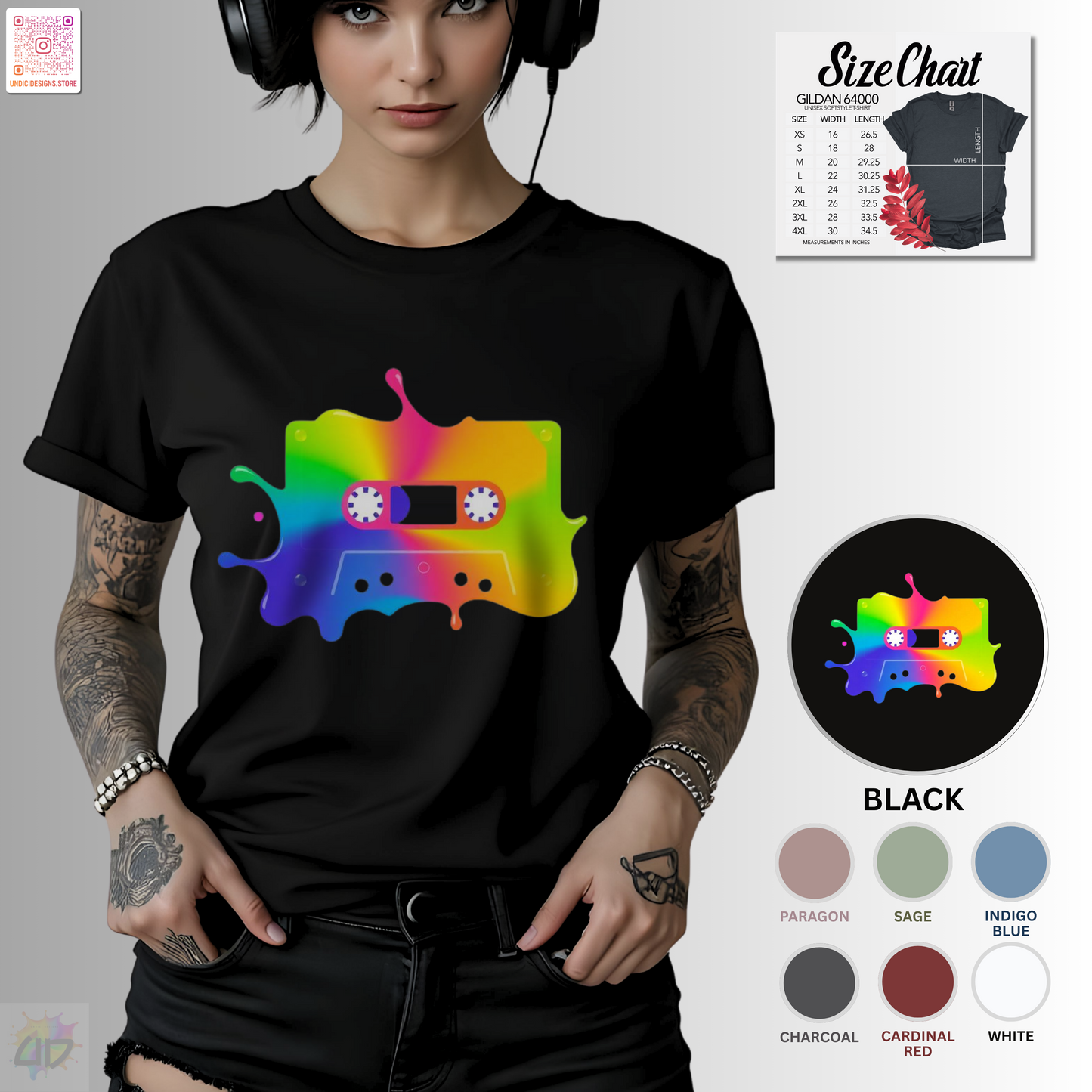 Colorful cassette tape in a vibrant splash of paint graphic tee.