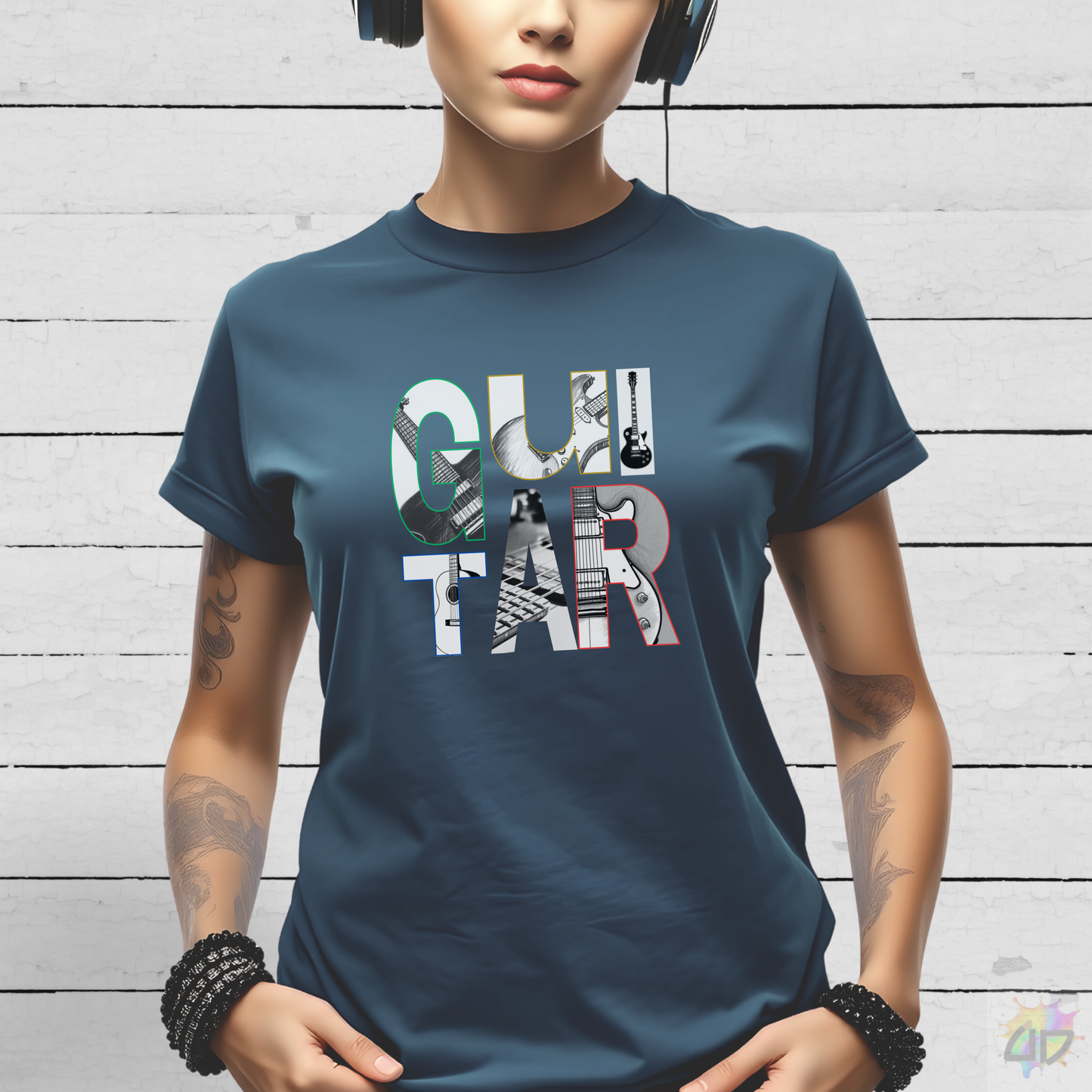 "Guitar" with Guitars in Letter Backgrounds Graphic Tee.