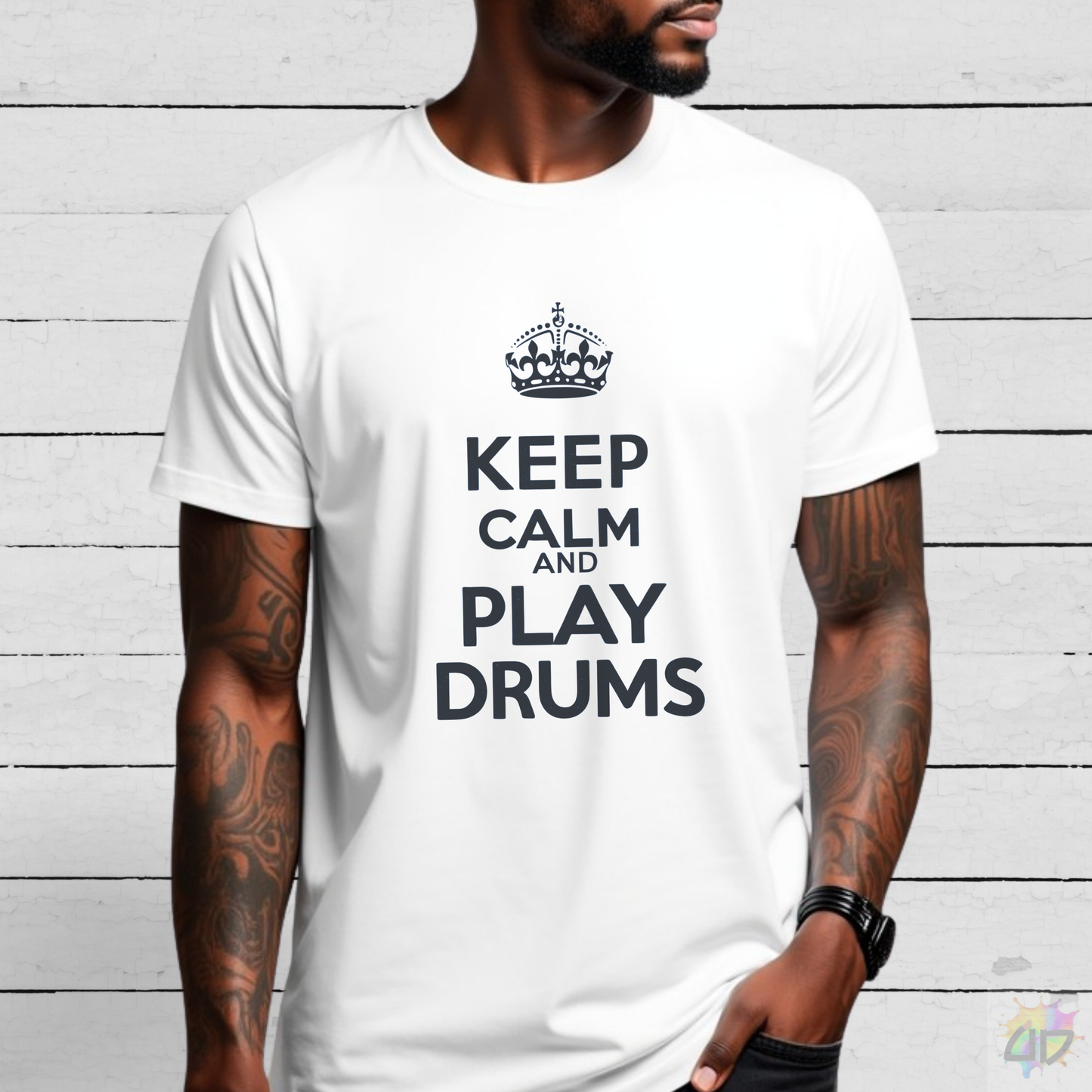 "Keep Calm and Play Drums" Text Graphic Tee.