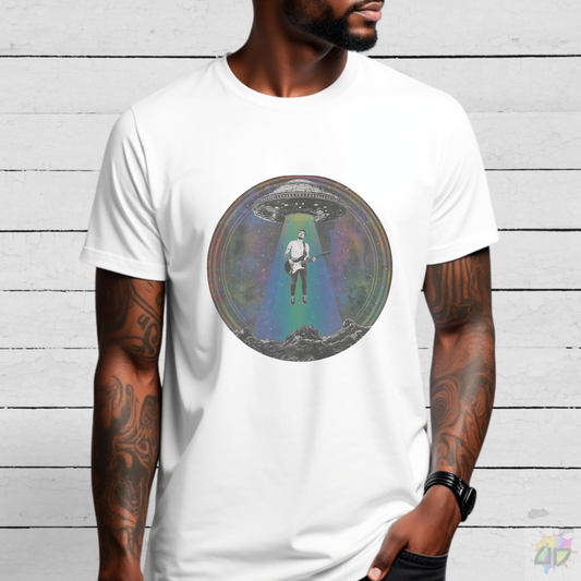 Retro Abduction of a Guitarist Graphic Tee.
