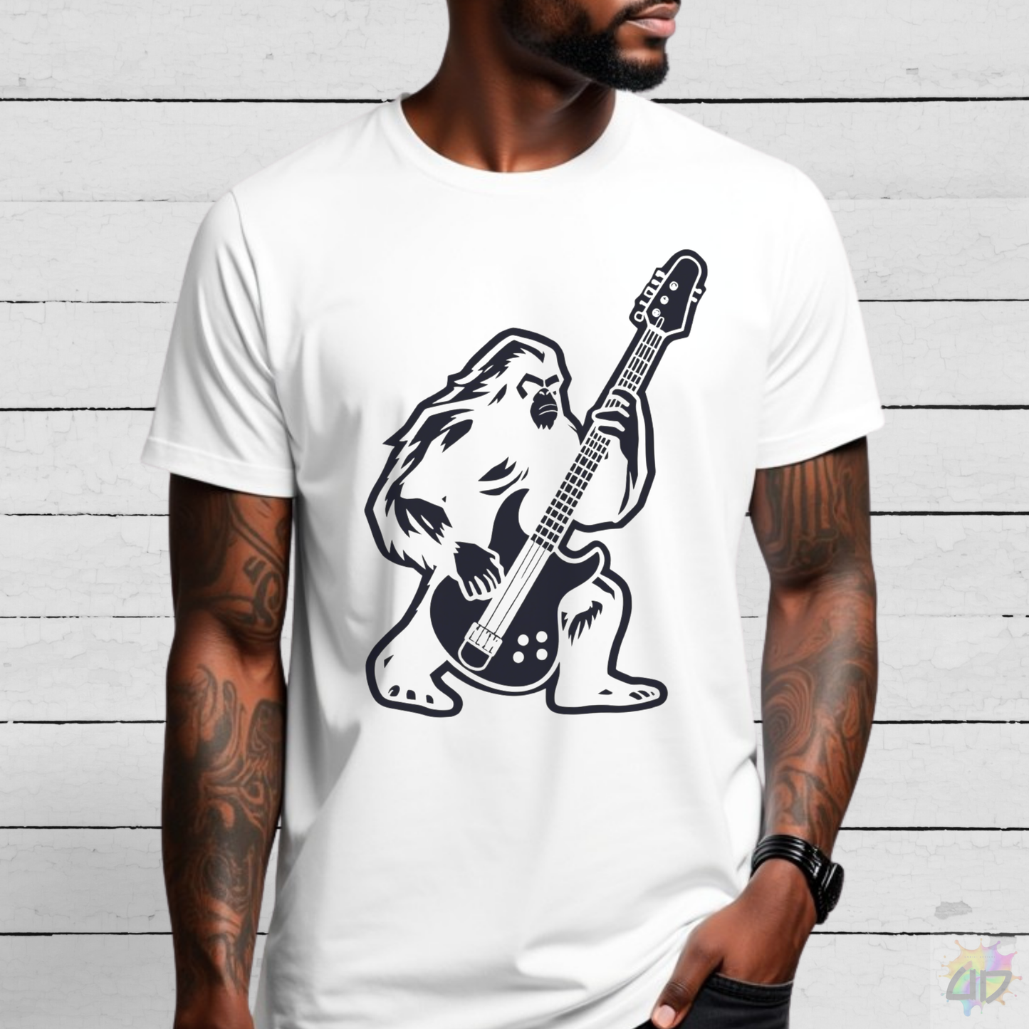 Bass-Squatch Silhouette in a Cream-Colored Graphic Tee.