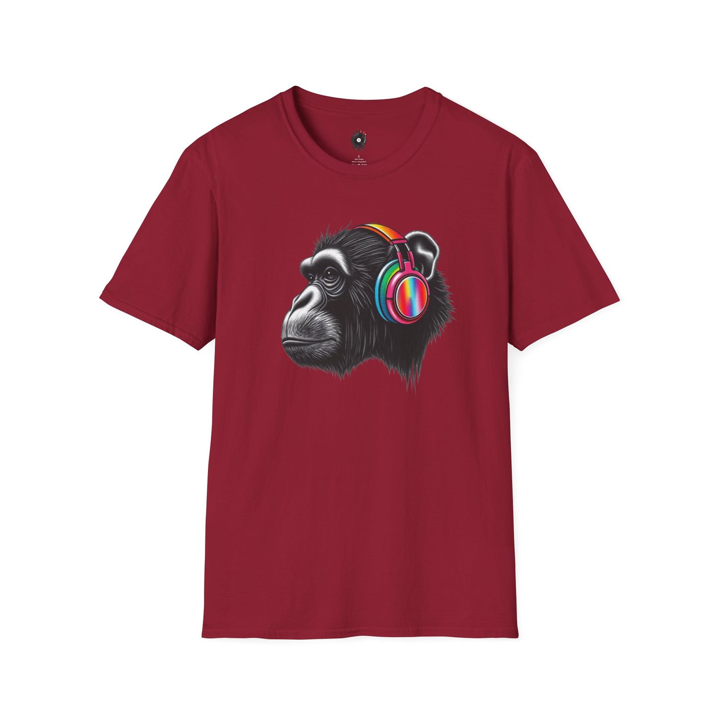 Ape wearing colorful headphones graphic